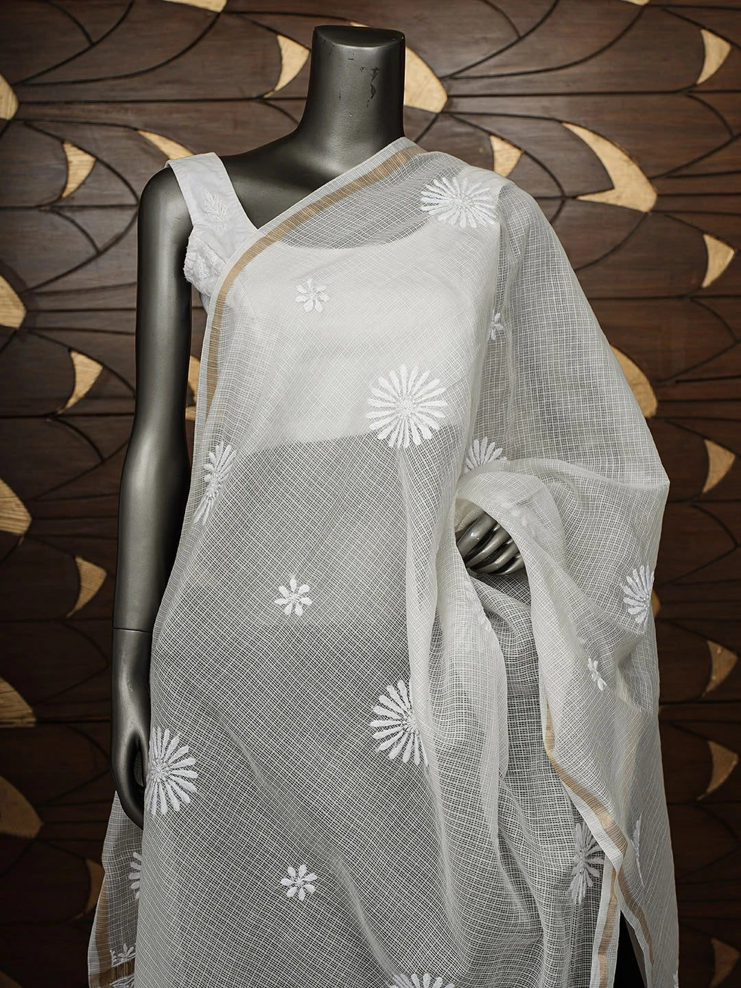 Ada Hand Embroidered White Kota Lucknowi Chikankari  Dupatta 01A796230