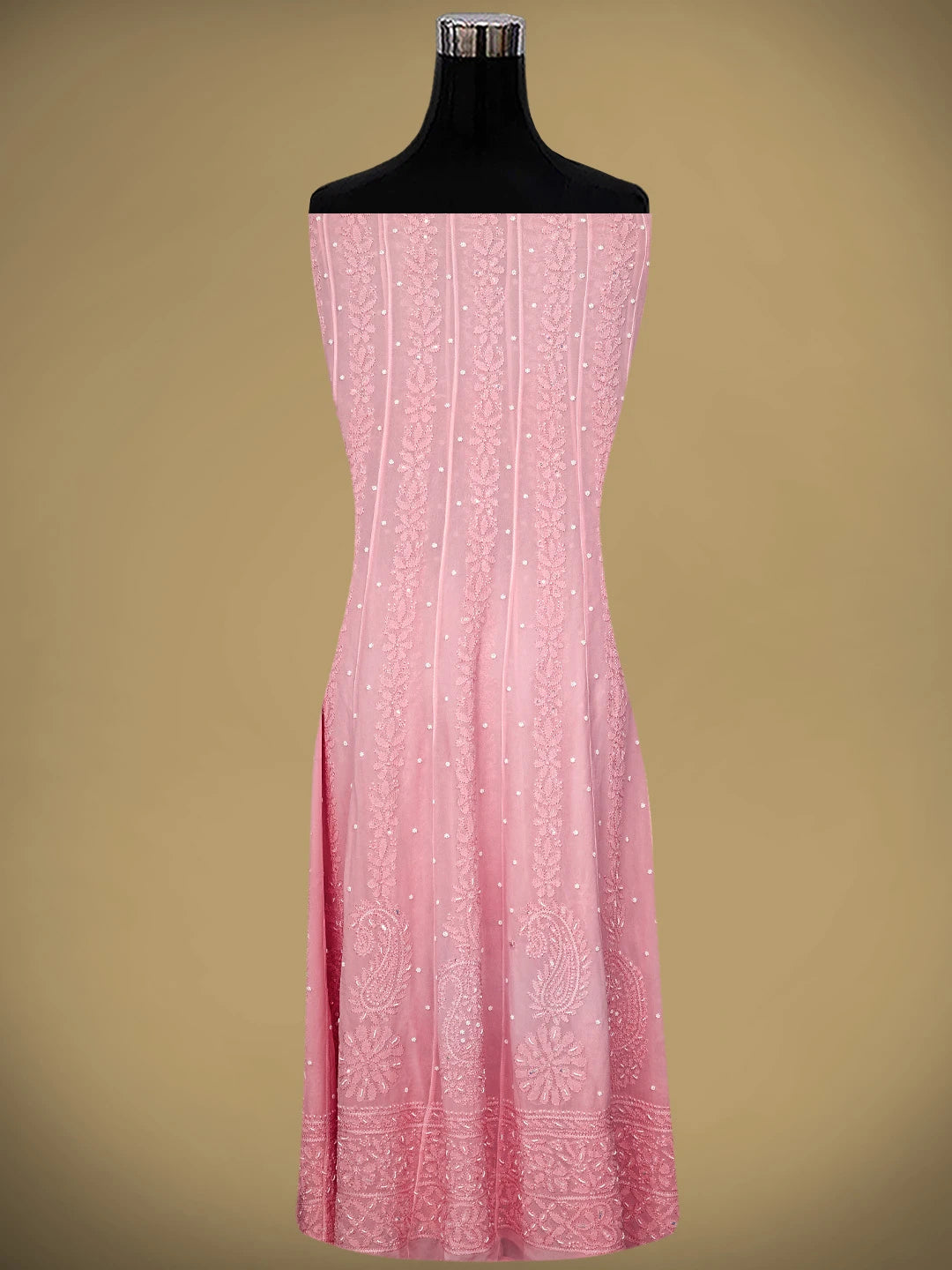 Ada Hand Embroidered Pink Viscose Georgette Lucknowi Chikankari Semi-Stitched Anarkali Kurta Dupatta Set With Sequinned Work 01A879164