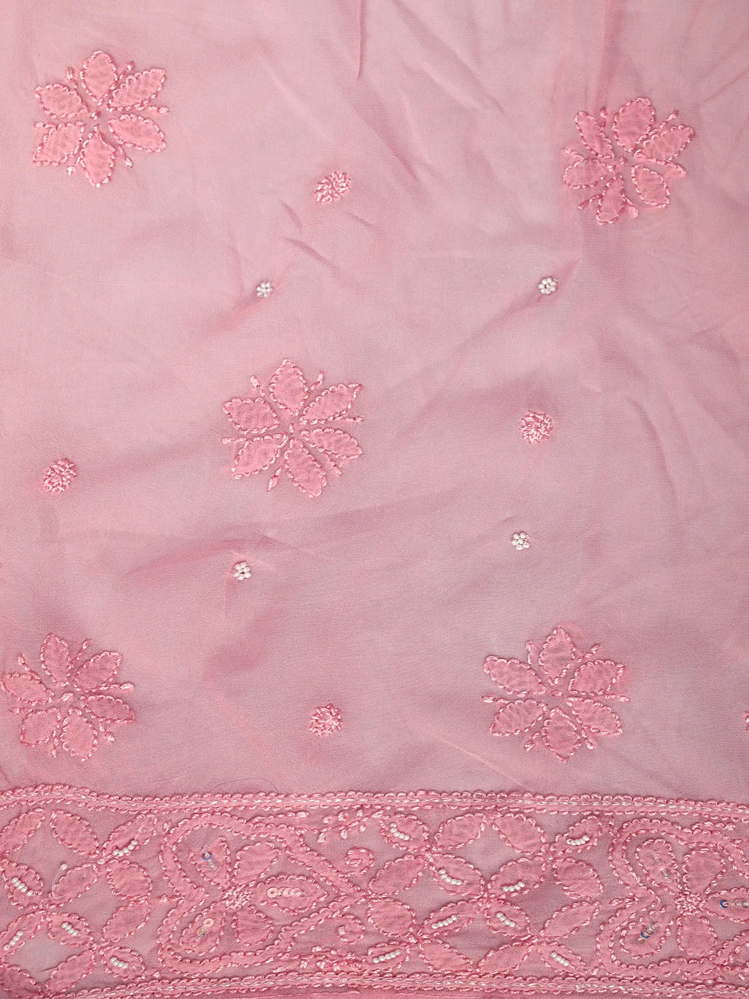 Ada Hand Embroidered Pink Viscose Georgette Lucknowi Chikankari Semi-Stitched Anarkali Kurta Dupatta Set With Sequinned Work 01A879164