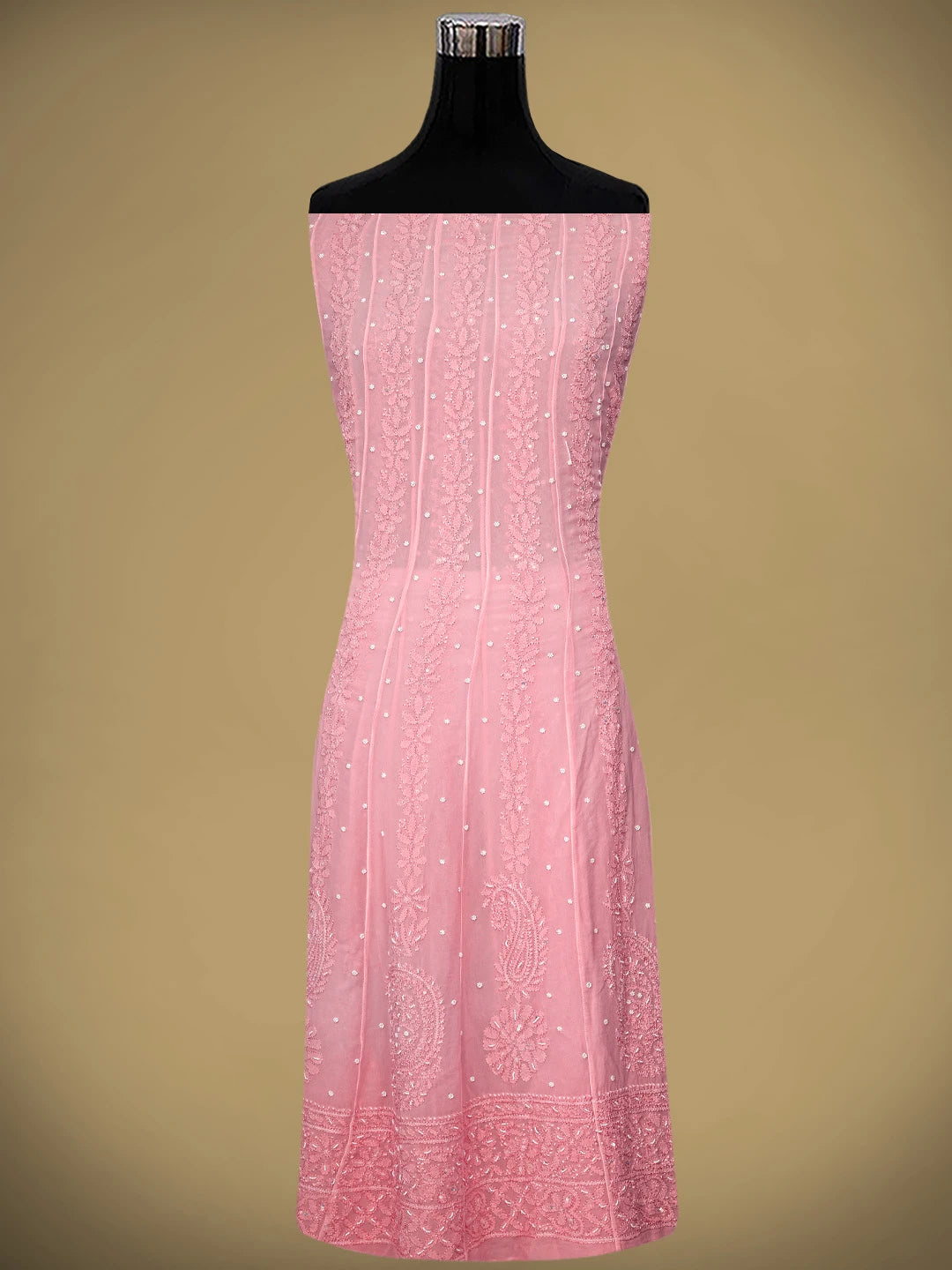 Ada Hand Embroidered Pink Viscose Georgette Lucknowi Chikankari Semi-Stitched Anarkali Kurta Dupatta Set With Sequinned Work 01A879164