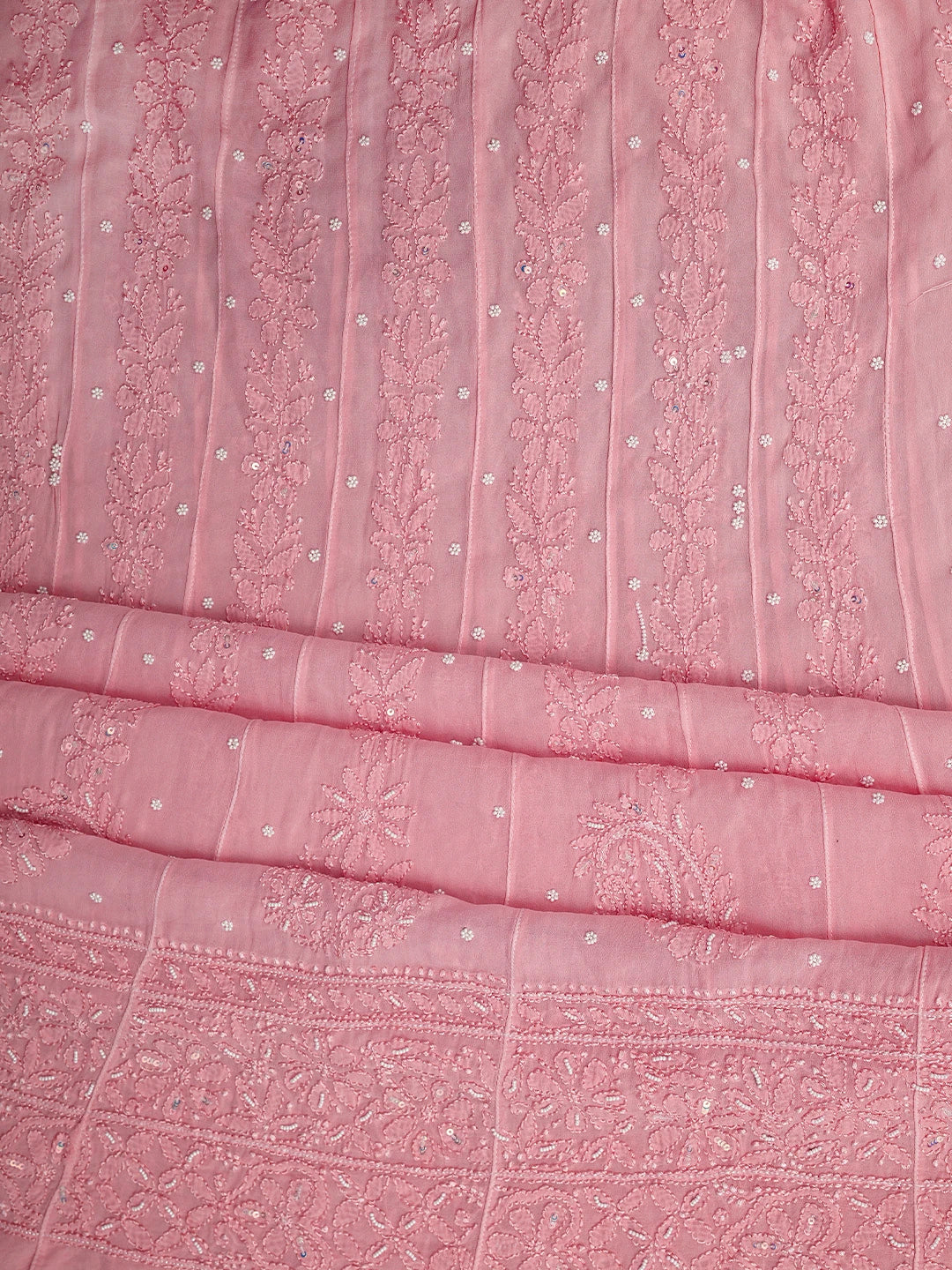 Ada Hand Embroidered Pink Viscose Georgette Lucknowi Chikankari Semi-Stitched Anarkali Kurta Dupatta Set With Sequinned Work 01A879164