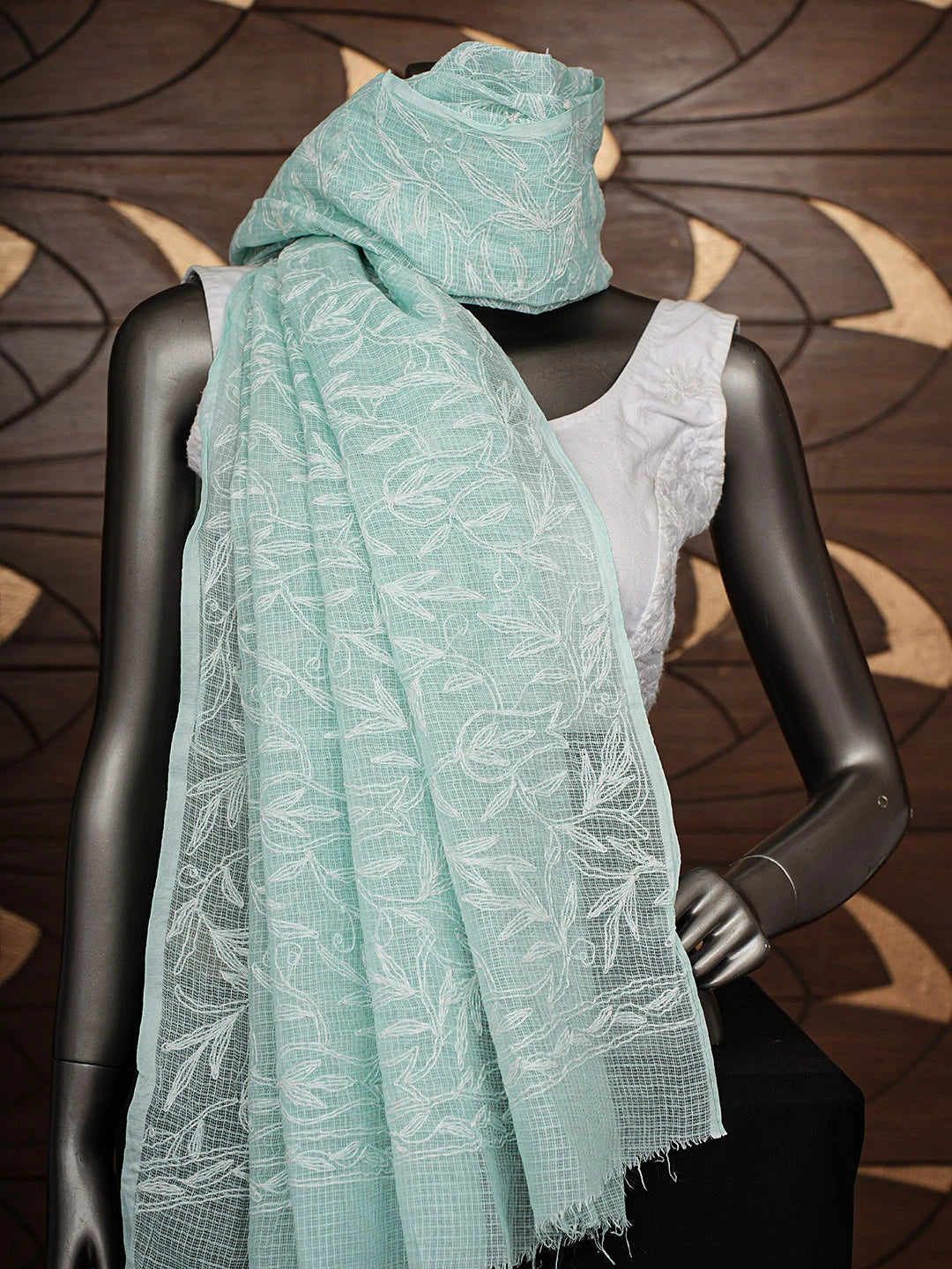 Ada Hand Embroidered Sea Green Kota Lucknowi Chikankari  Dupatta 01A794375