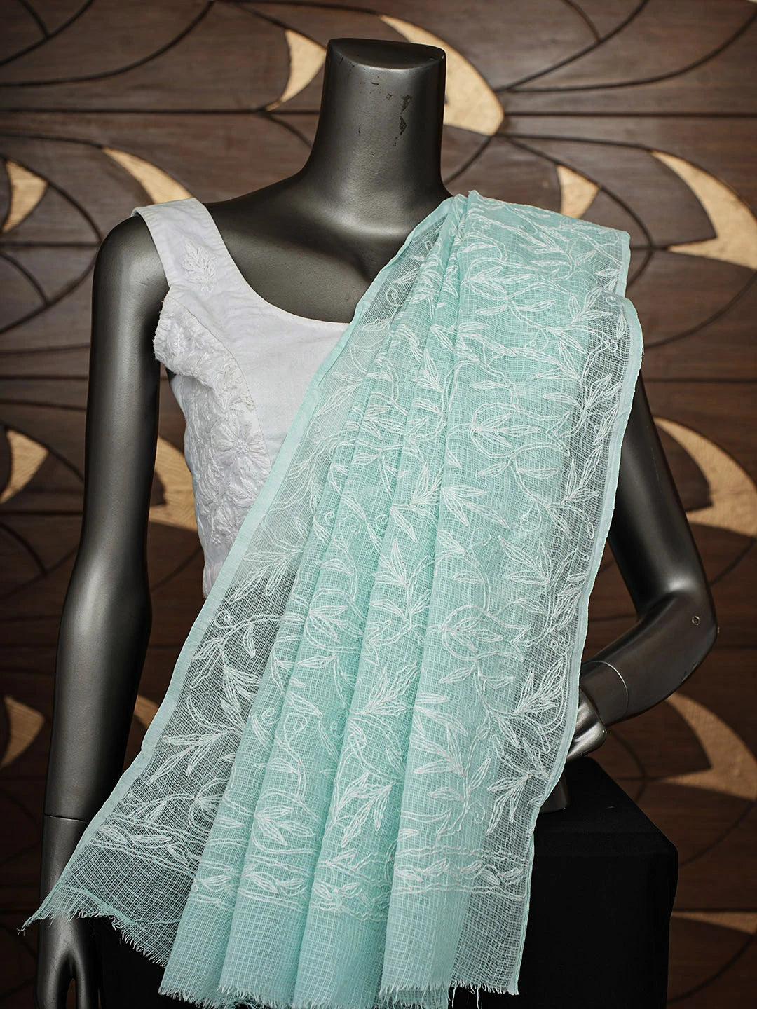 Ada Hand Embroidered Sea Green Kota Lucknowi Chikankari  Dupatta 01A794375