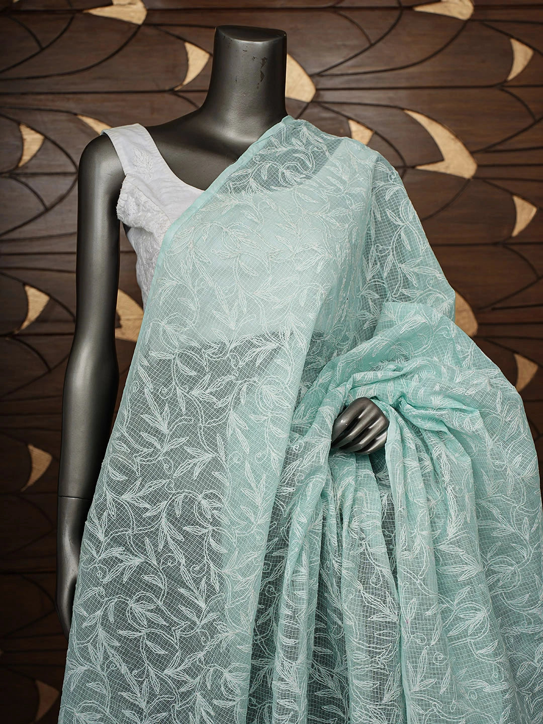 Ada Hand Embroidered Sea Green Kota Lucknowi Chikankari  Dupatta 01A794375