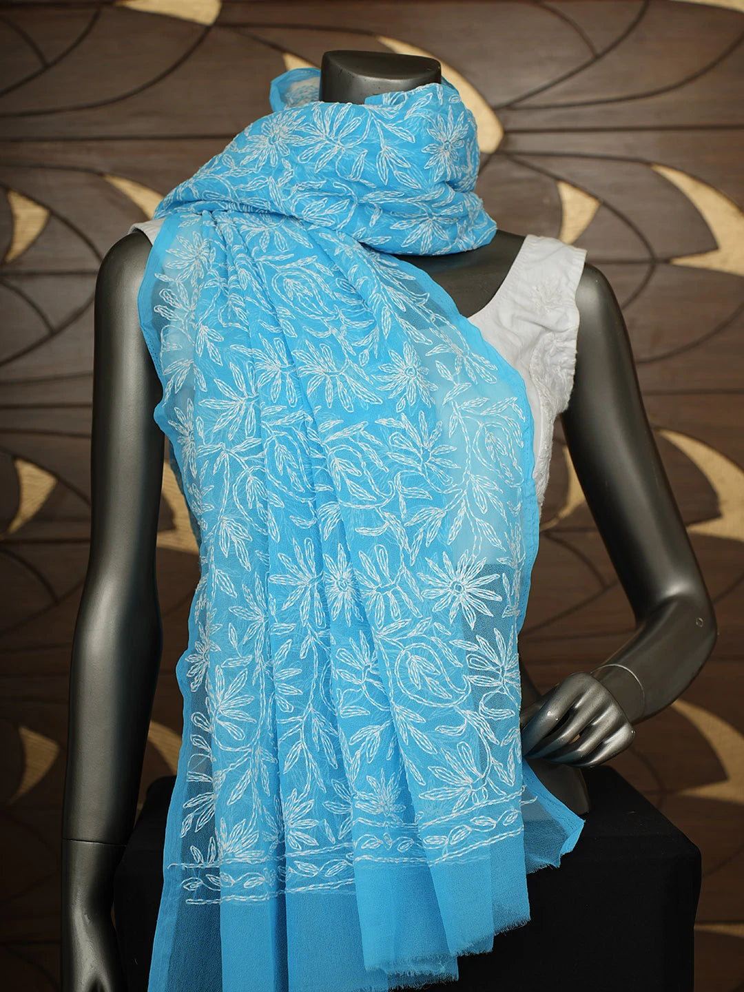 Ada Hand Embroidered Blue Faux Georgette Lucknowi Chikankari Dupatta 01A751444
