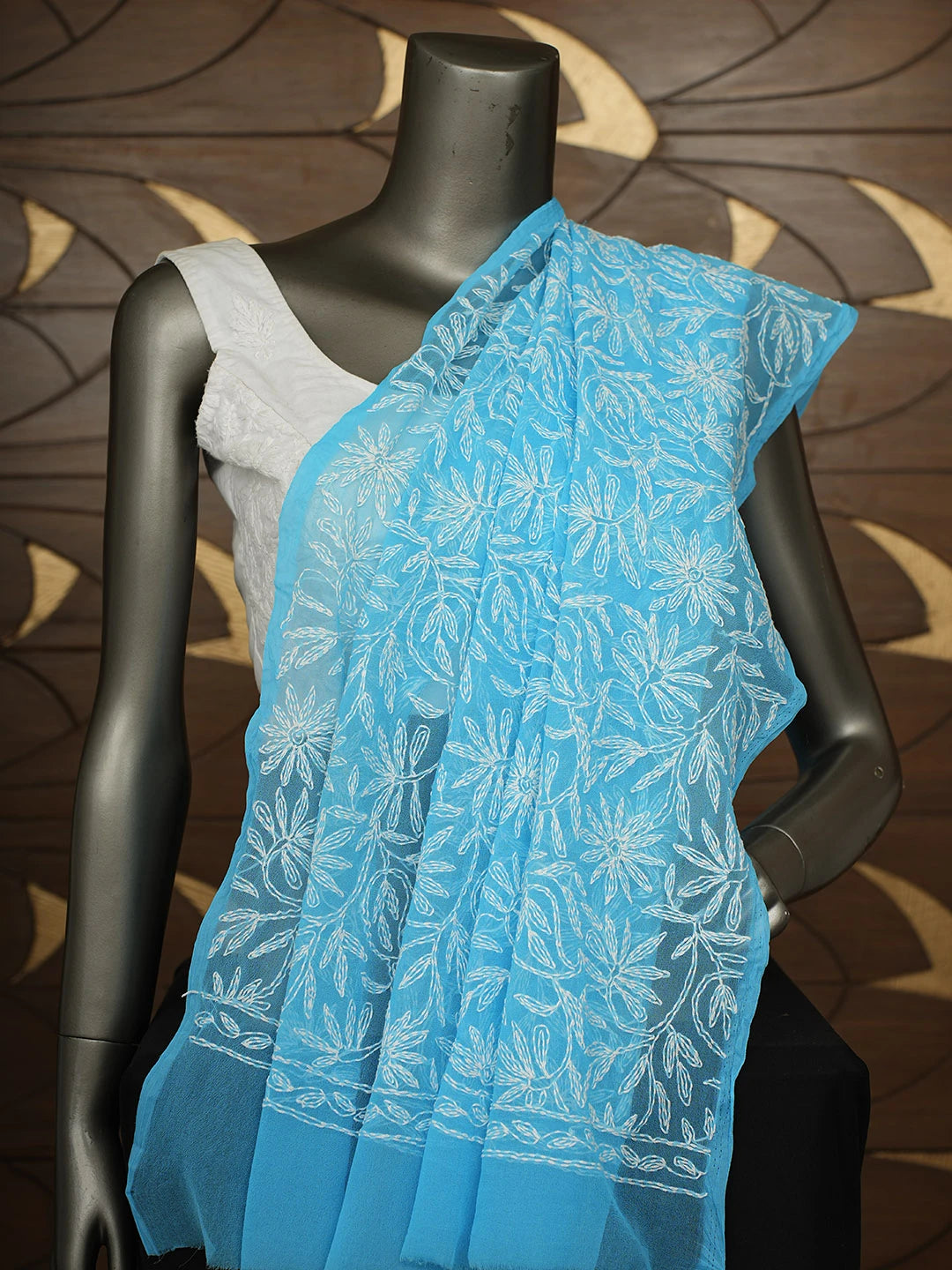 Ada Hand Embroidered Blue Faux Georgette Lucknowi Chikankari Dupatta 01A751444