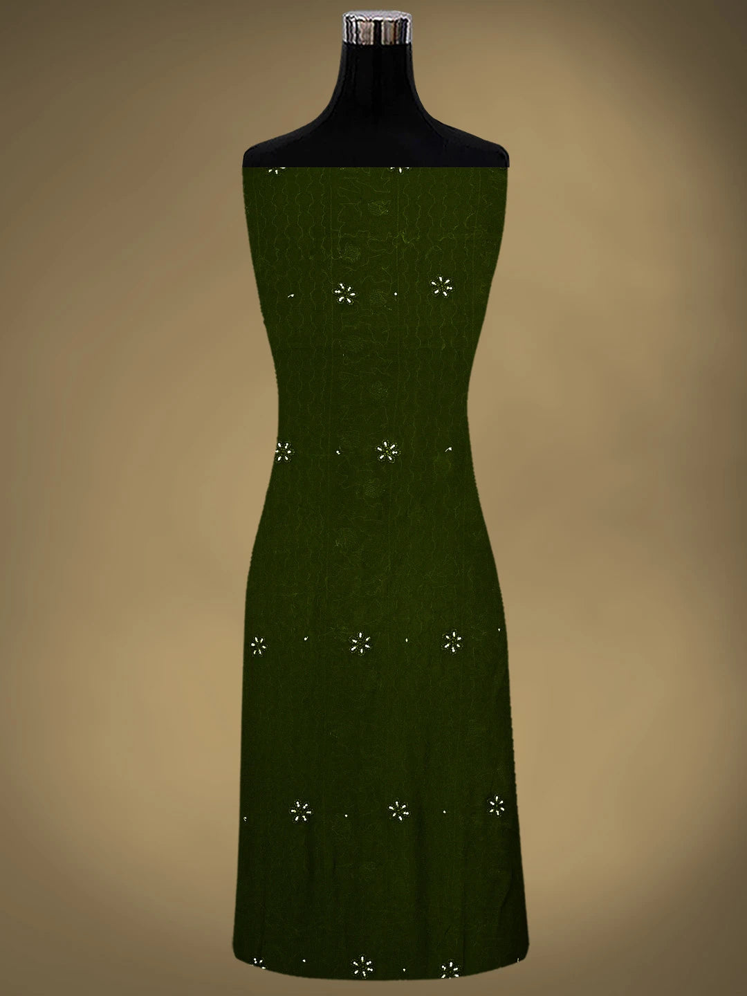 Ada Hand Embroidere Olive Leaf Viscose Georgette Lucknowi Chikankari Unstitched Kurta Dupatta Set With Sequinned  Work 01A795105