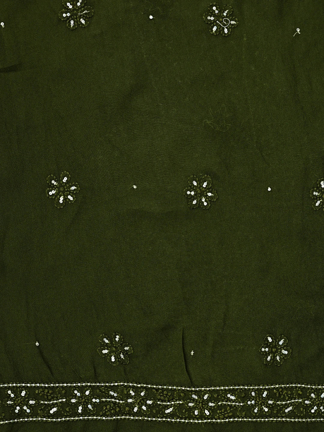 Ada Hand Embroidere Olive Leaf Viscose Georgette Lucknowi Chikankari Unstitched Kurta Dupatta Set With Sequinned  Work 01A795105