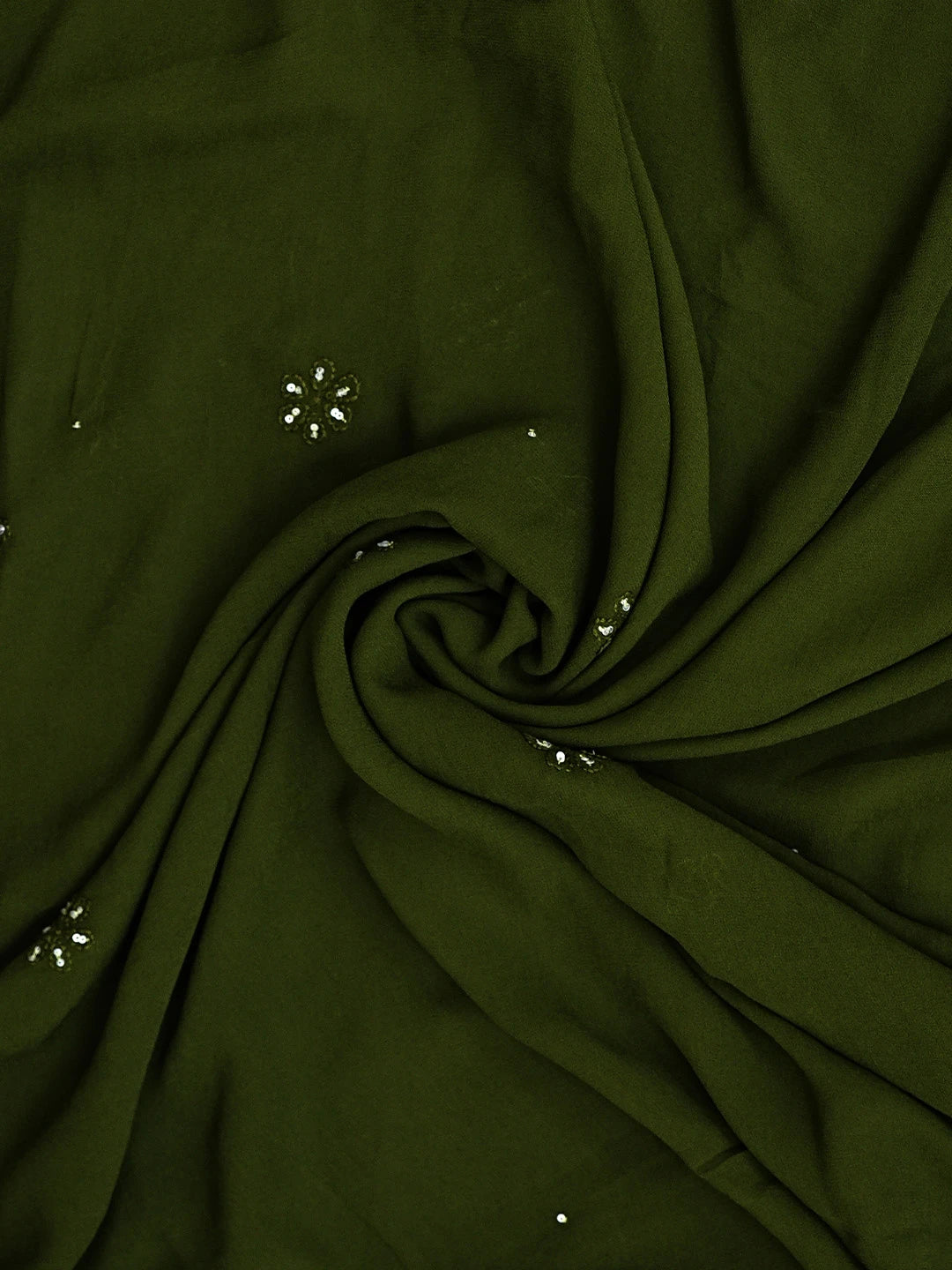Ada Hand Embroidere Olive Leaf Viscose Georgette Lucknowi Chikankari Unstitched Kurta Dupatta Set With Sequinned  Work 01A795105