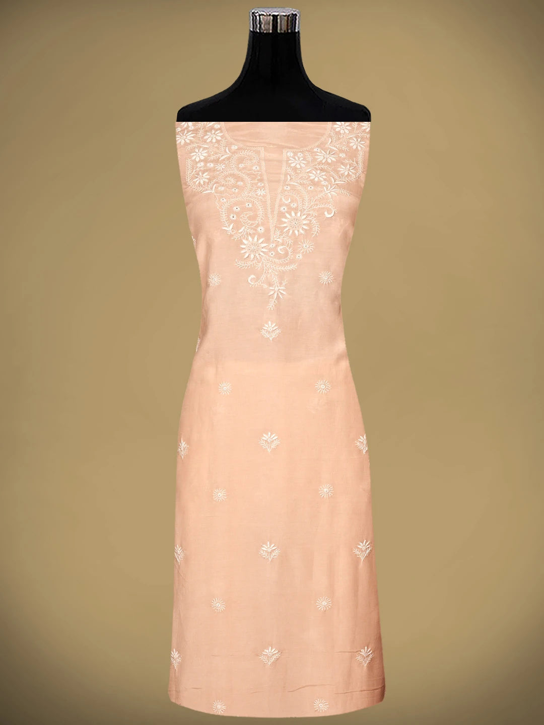 Ada Hand Embroidered Peach Muslin Lucknowi Chikankari Unstitched Suit Piece 01A855628