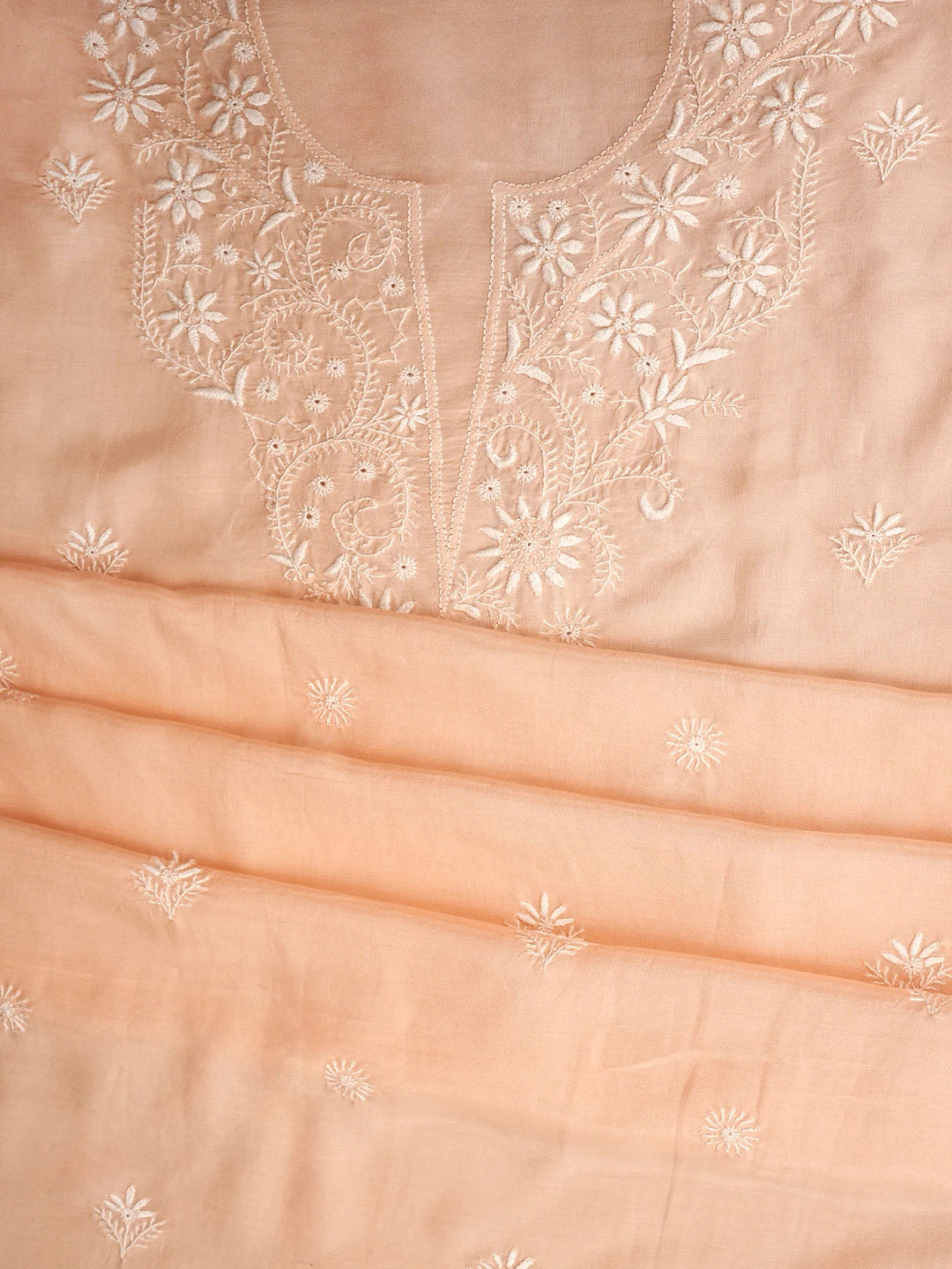 Ada Hand Embroidered Peach Muslin Lucknowi Chikankari Unstitched Suit Piece 01A855628