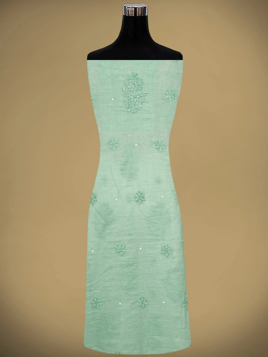 Ada Hand Embroidered Sea Green Chanderi Lucknowi Chikankari Unstitched Kurta Dupatta Set with Cutdana Work 01A939748