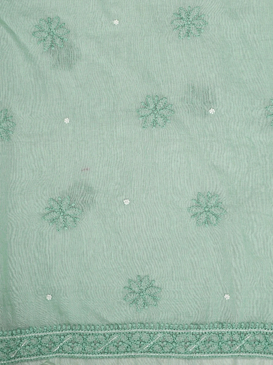 Ada Hand Embroidered Sea Green Chanderi Lucknowi Chikankari Unstitched Kurta Dupatta Set with Cutdana Work 01A939748