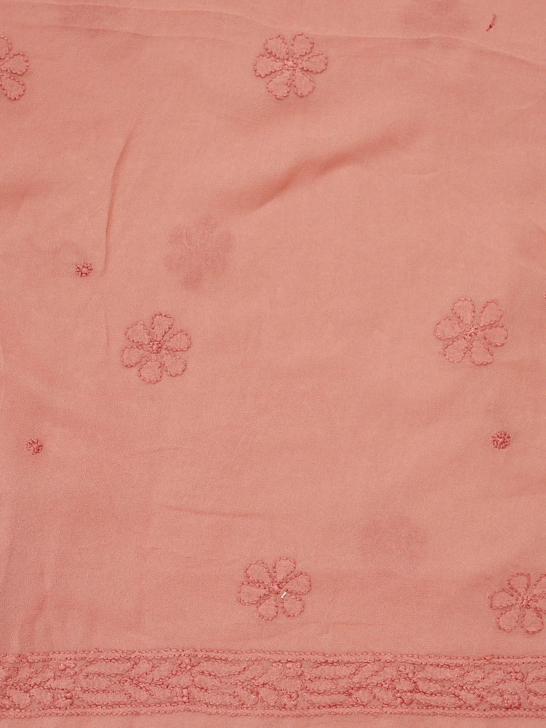Ada Hand Embroidered Peach Viscose Georgette Lucknowi Chikankari Unstitched Kurta Dupatta Set 01A795842