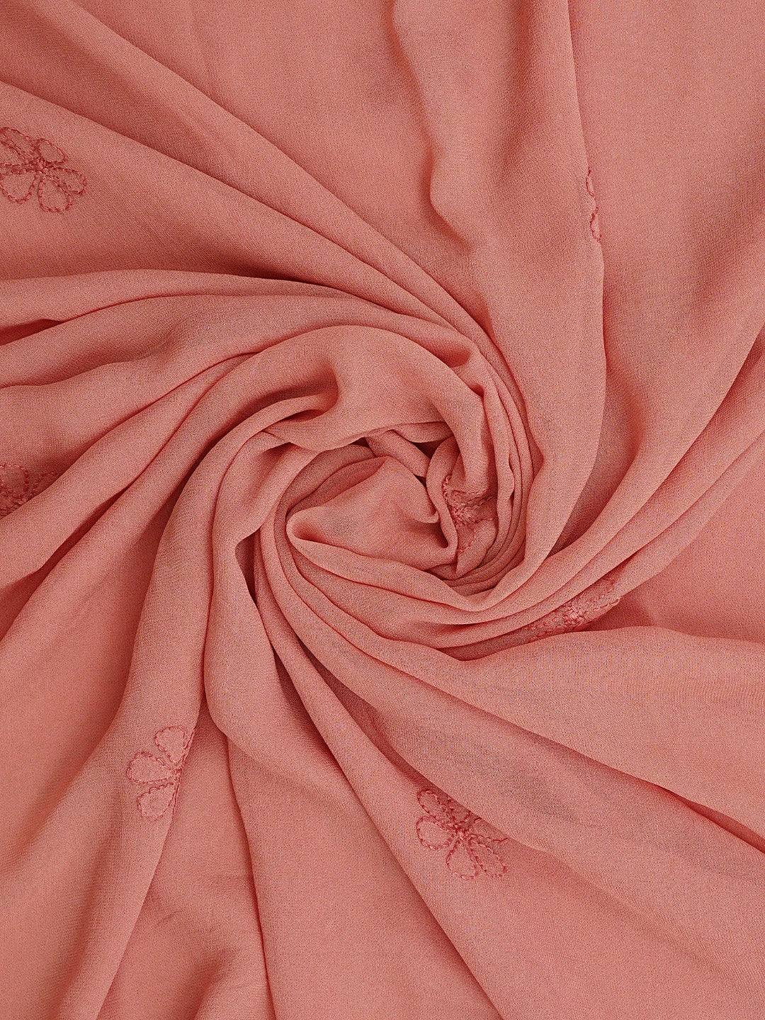 Ada Hand Embroidered Peach Viscose Georgette Lucknowi Chikankari Unstitched Kurta Dupatta Set 01A795842