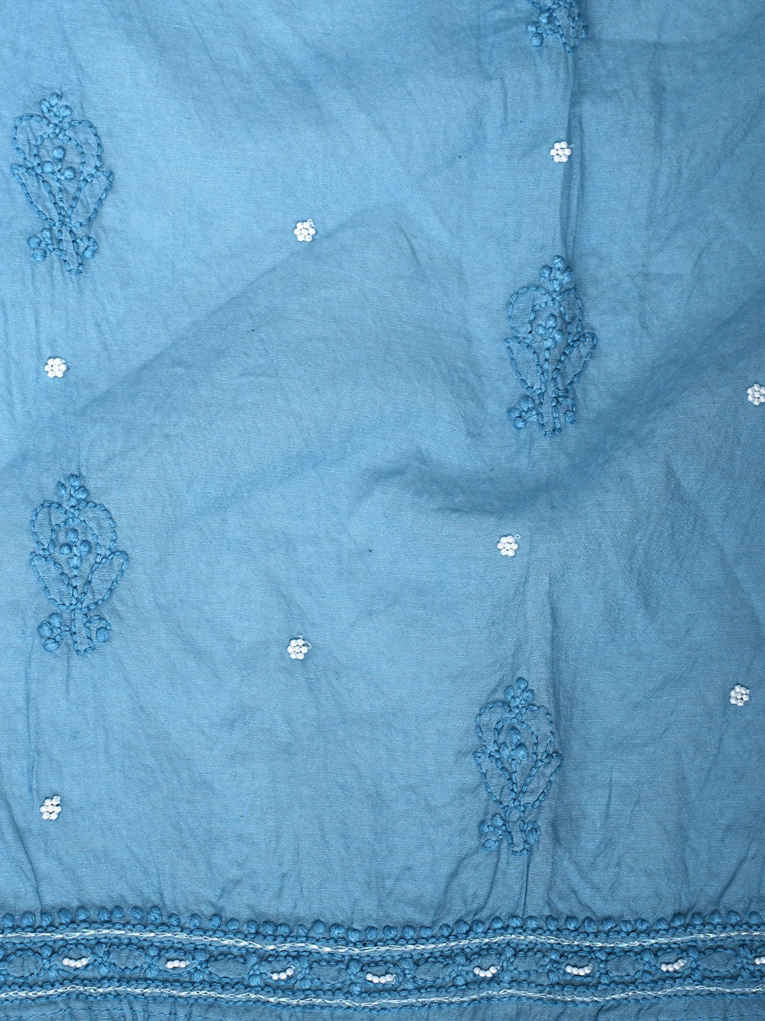 Ada Hand Embroidered Sky Blue Chanderi Lucknowi Chikankari Semi Stitched Anarkali Kurta Dupatta Set with Pearl Work 01A850145