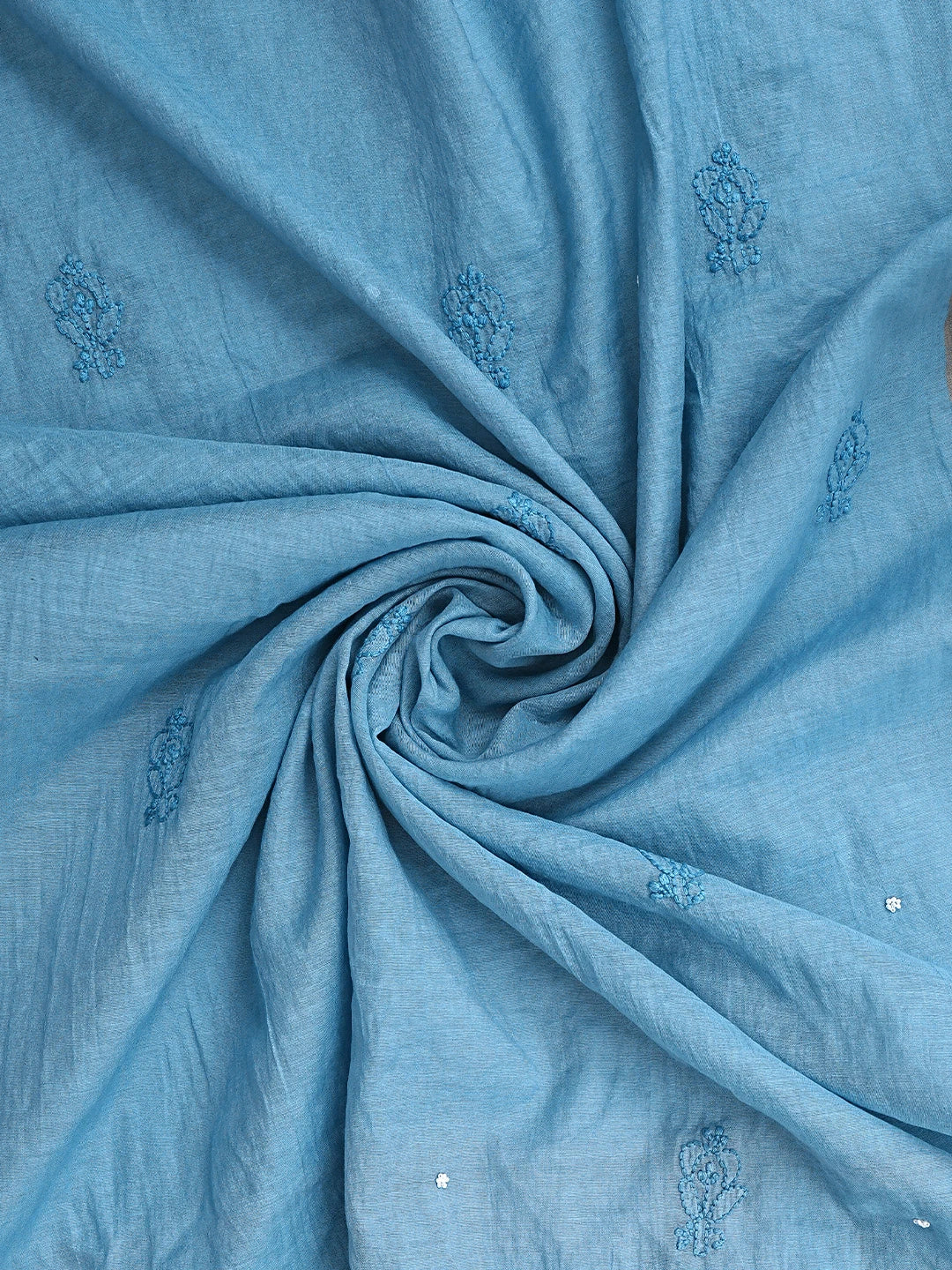 Ada Hand Embroidered Sky Blue Chanderi Lucknowi Chikankari Semi Stitched Anarkali Kurta Dupatta Set with Pearl Work 01A850145