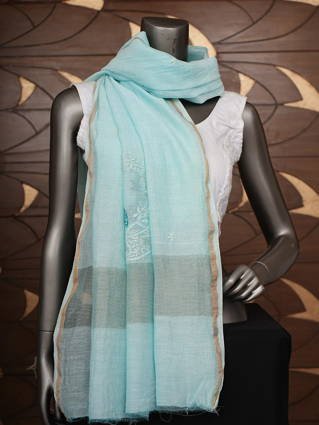 Ada Hand Embroidered Blue Chanderi Lucknowi Chikankari Dupatta 01A947217