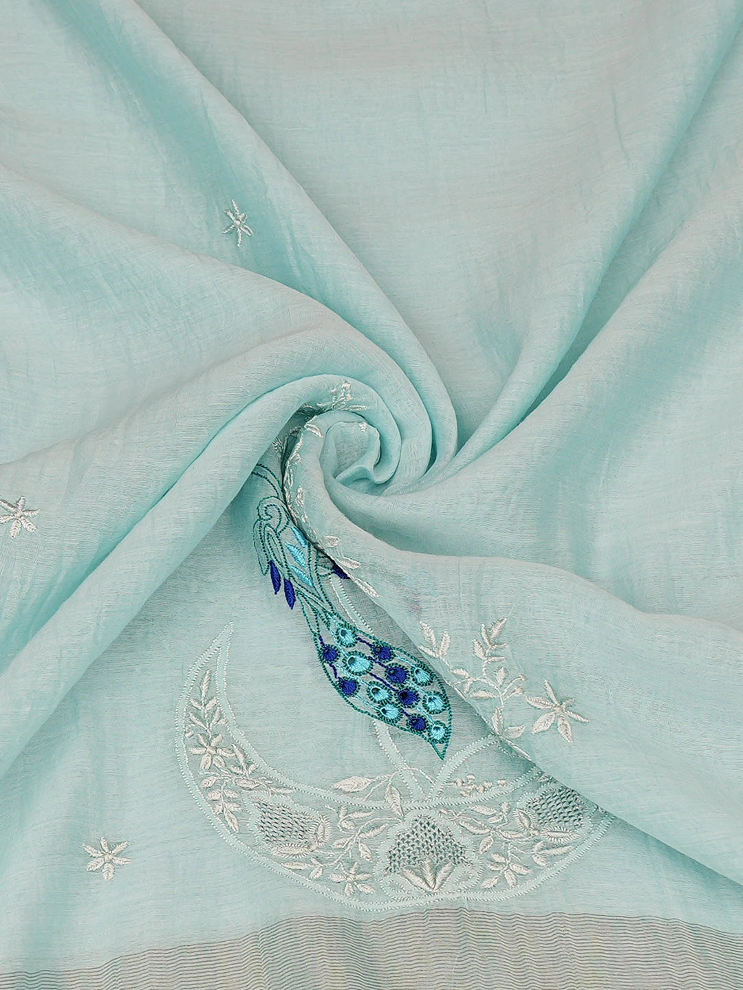 Ada Hand Embroidered Blue Chanderi Lucknowi Chikankari Dupatta 01A947217