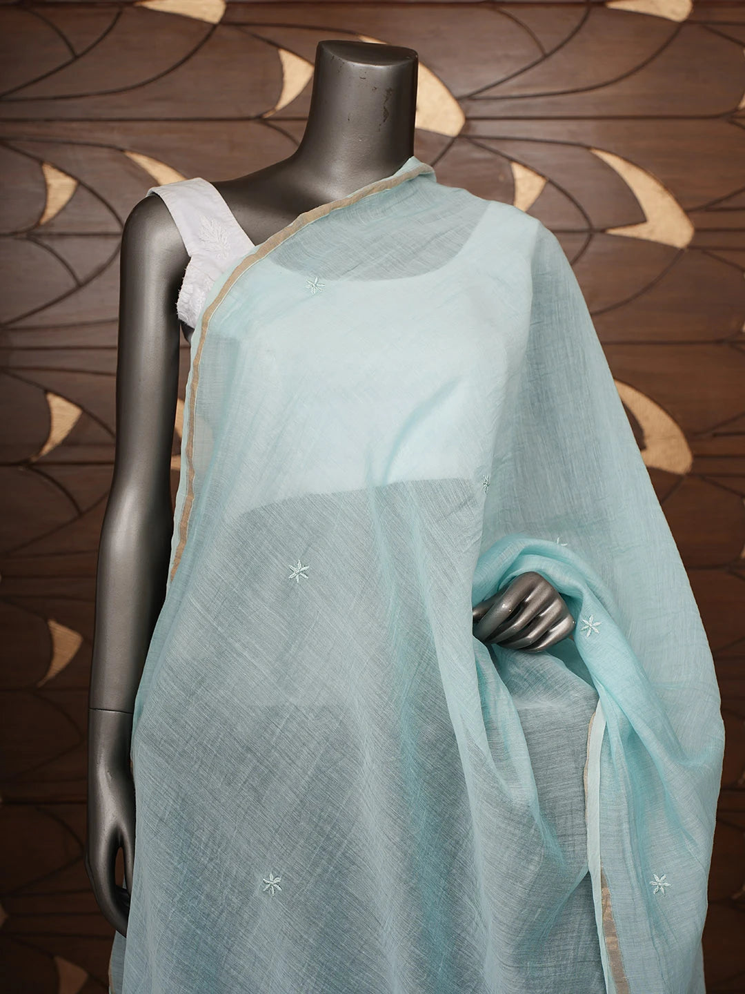Ada Hand Embroidered Blue Chanderi Lucknowi Chikankari Dupatta 01A947217