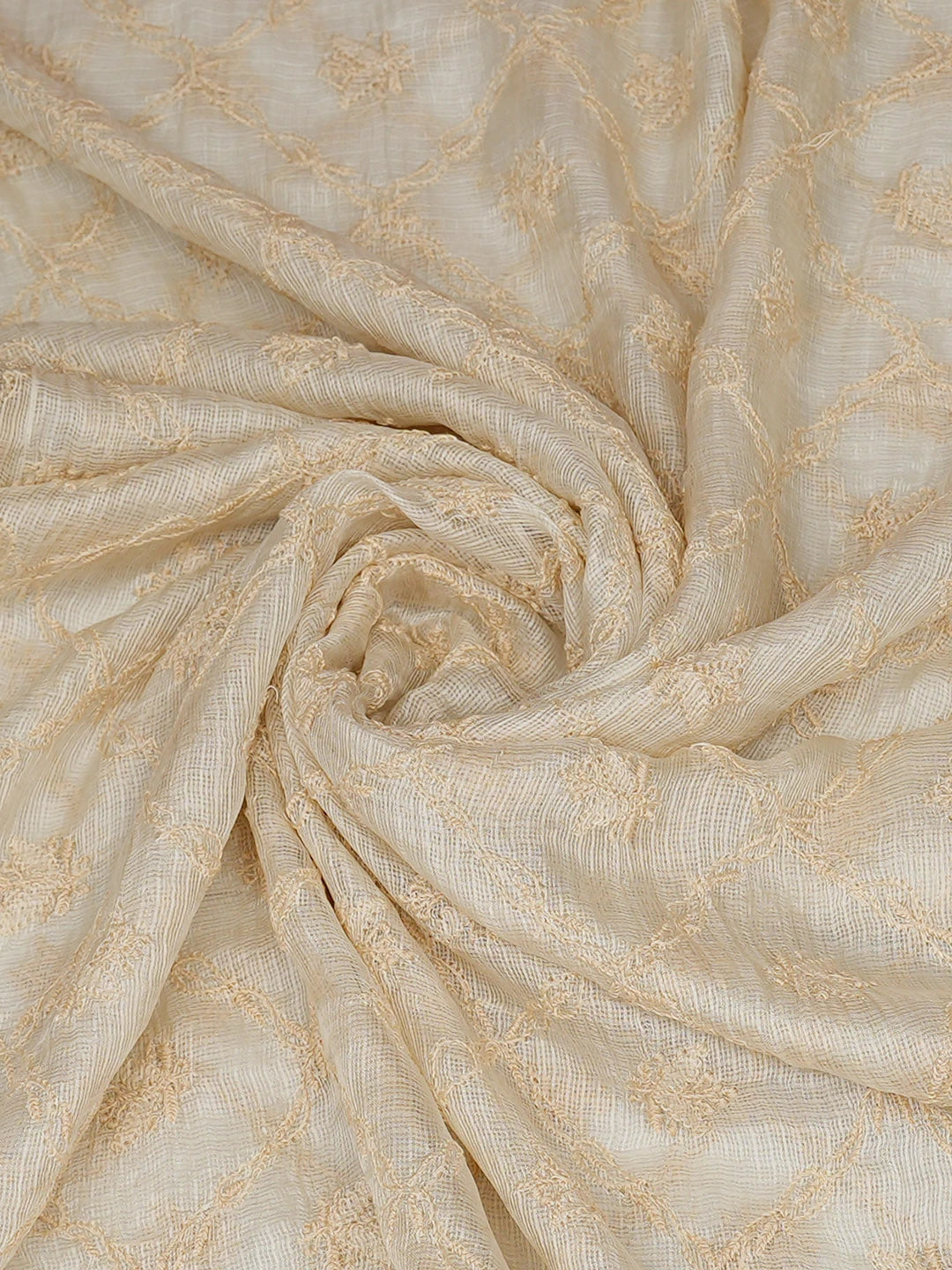 Ada Hand Embroidered Cream Kota Silk Lucknowi Chikankari Dupatta 01A908989