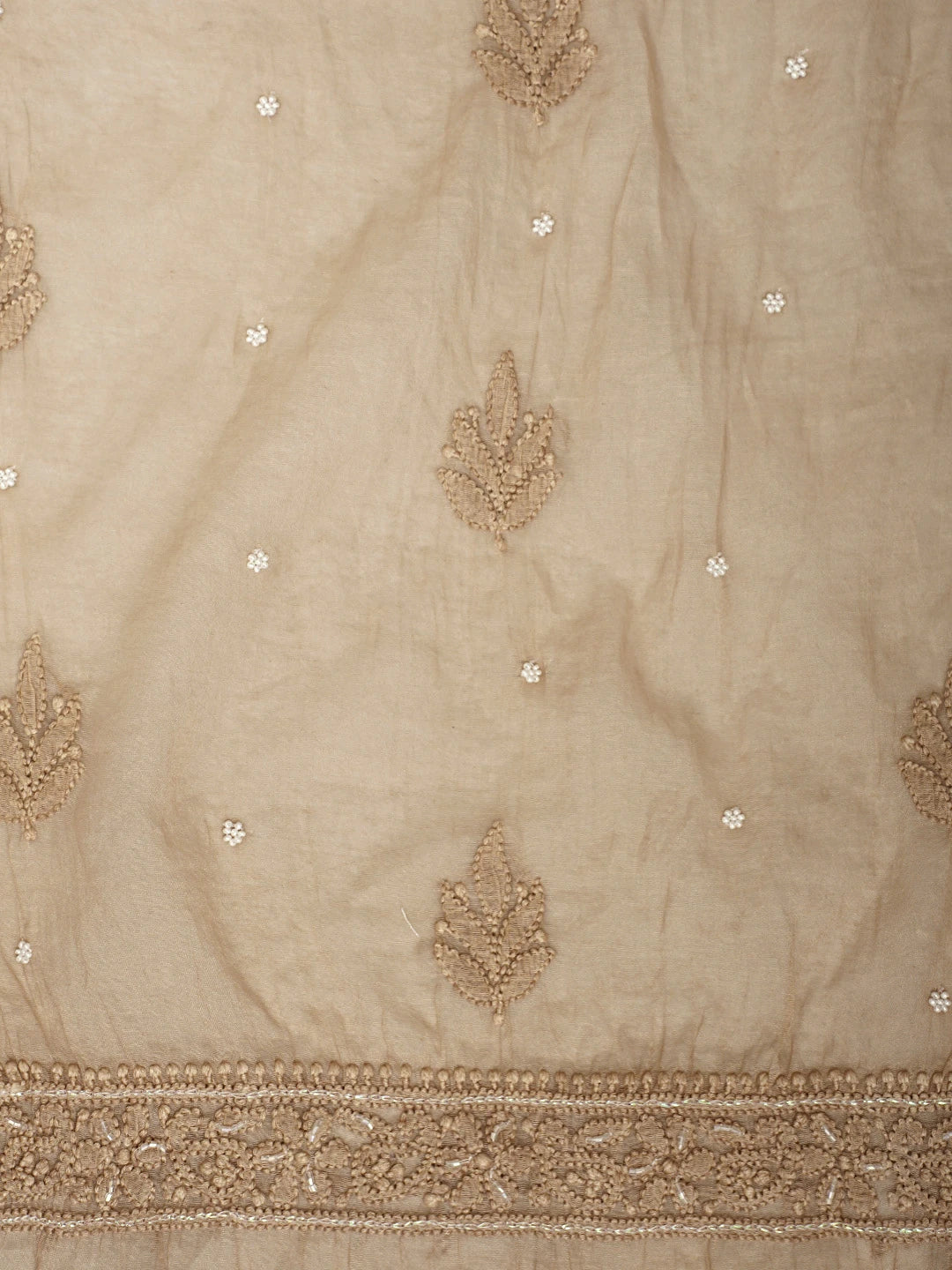 Ada Hand Embroidered Brown Chanderi Lucknowi Chikankari Semi Stitched A-Line Kurta Dupatta Set with Pearl Work 01A939635