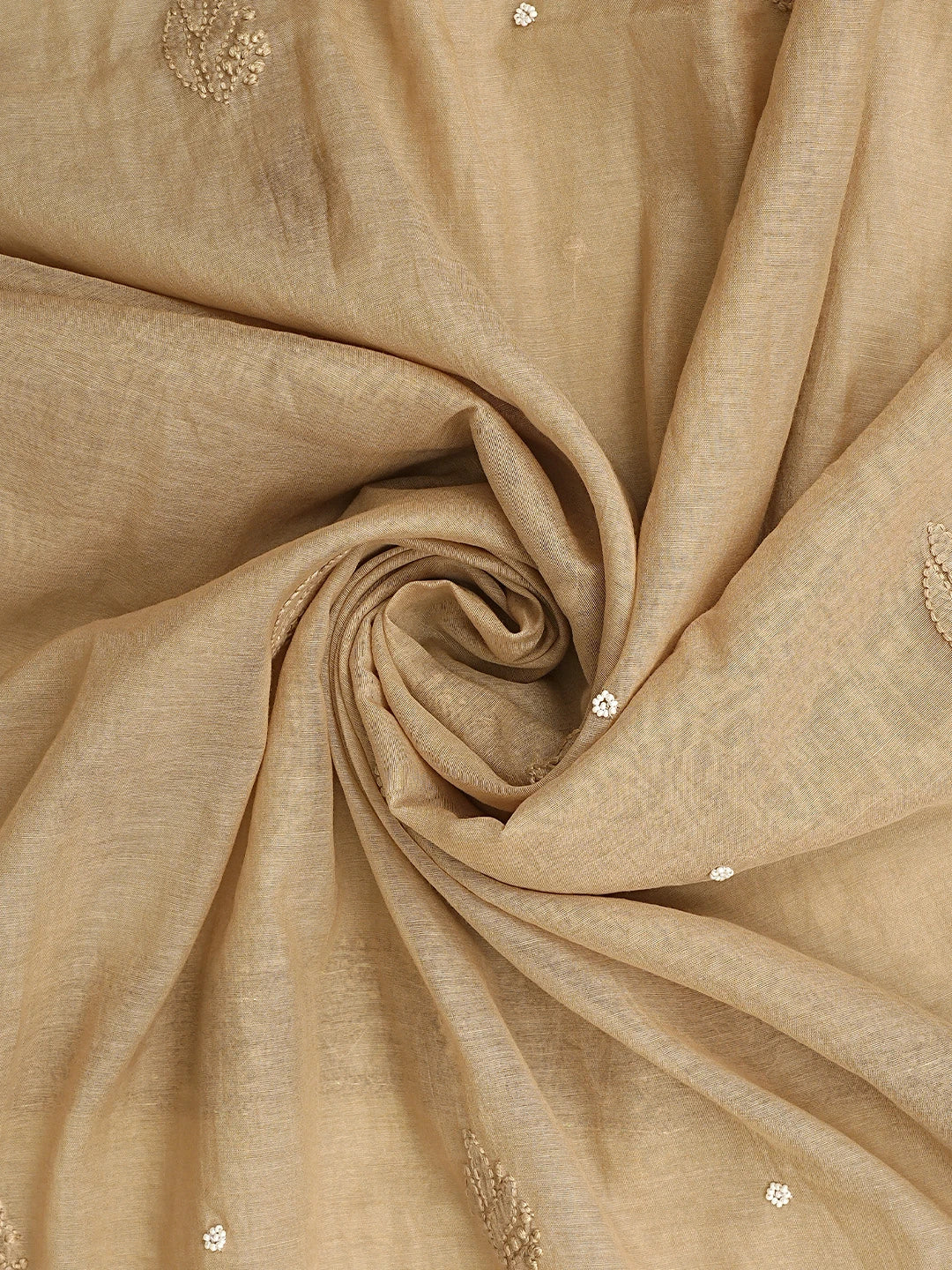 Ada Hand Embroidered Brown Chanderi Lucknowi Chikankari Semi Stitched A-Line Kurta Dupatta Set with Pearl Work 01A939635