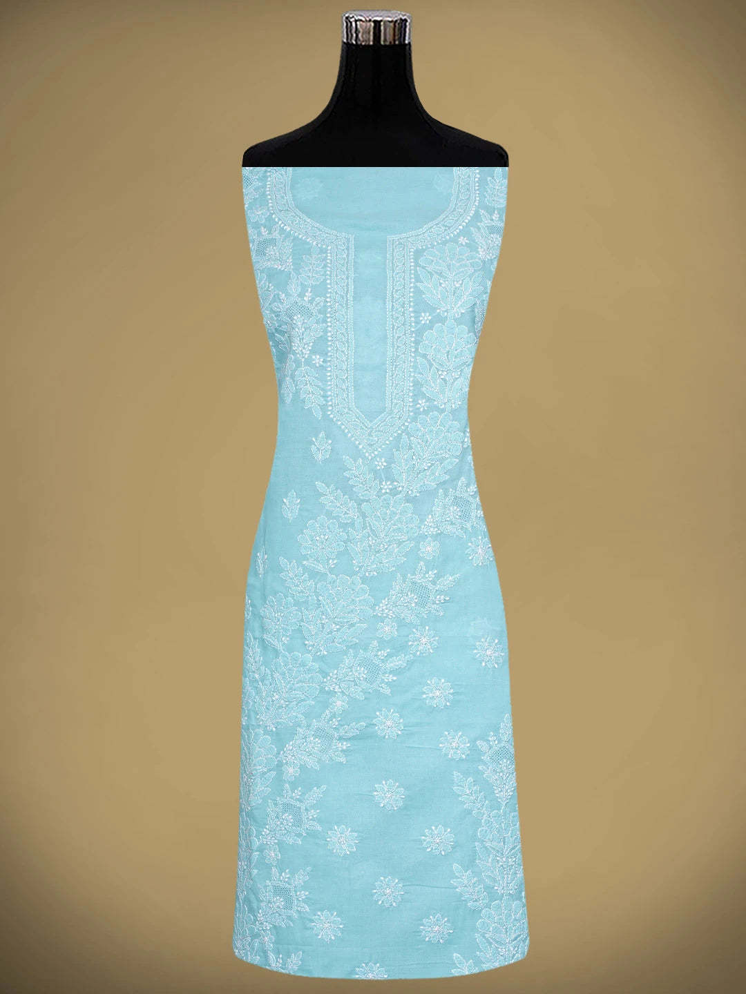 Ada Hand Embroidered Sky Blue Cotton Lucknowi Chikankari Unstitched Suit Piece 01A954461