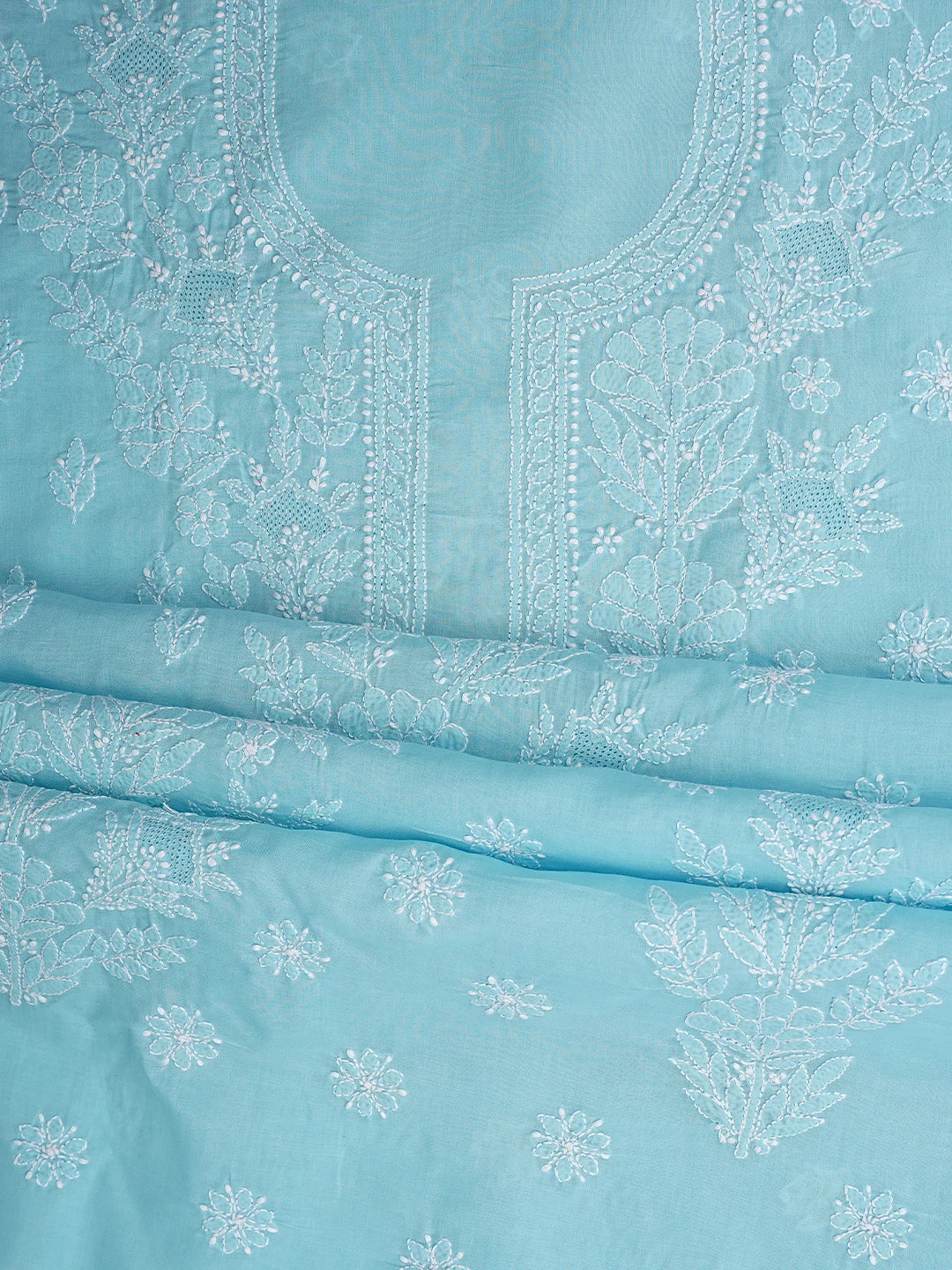 Ada Hand Embroidered Sky Blue Cotton Lucknowi Chikankari Unstitched Suit Piece 01A954461
