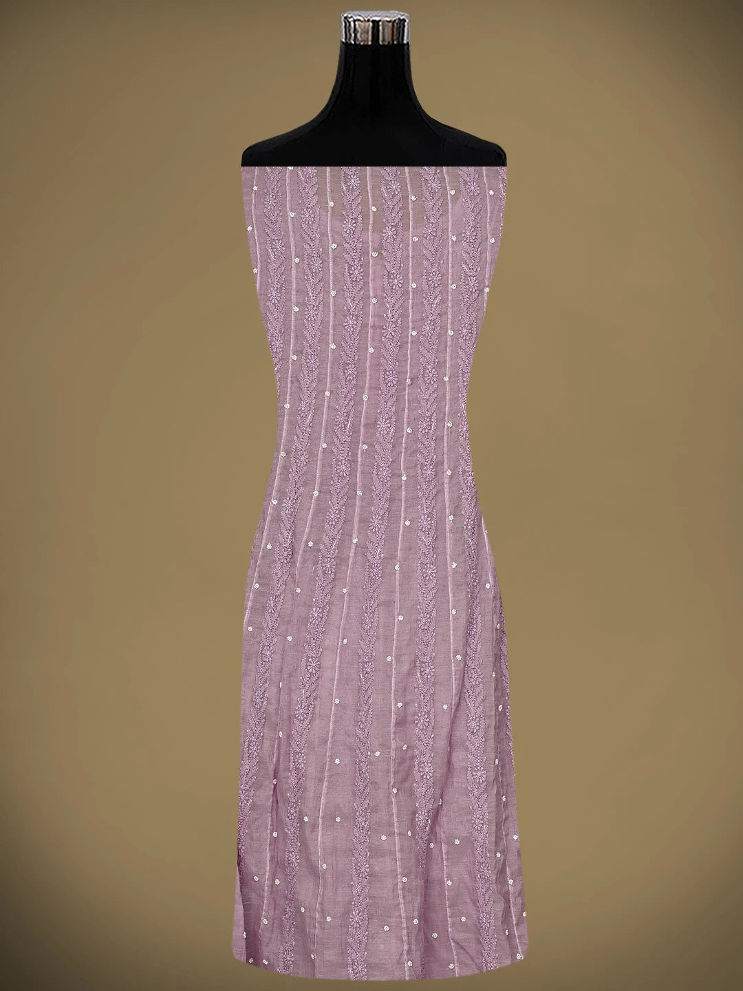 Ada Hand Embroidered Lavender Chanderi Lucknowi Chikankari Semi Stitched Anarkali Kurta Dupatta Set with Pearl Work 01A939603