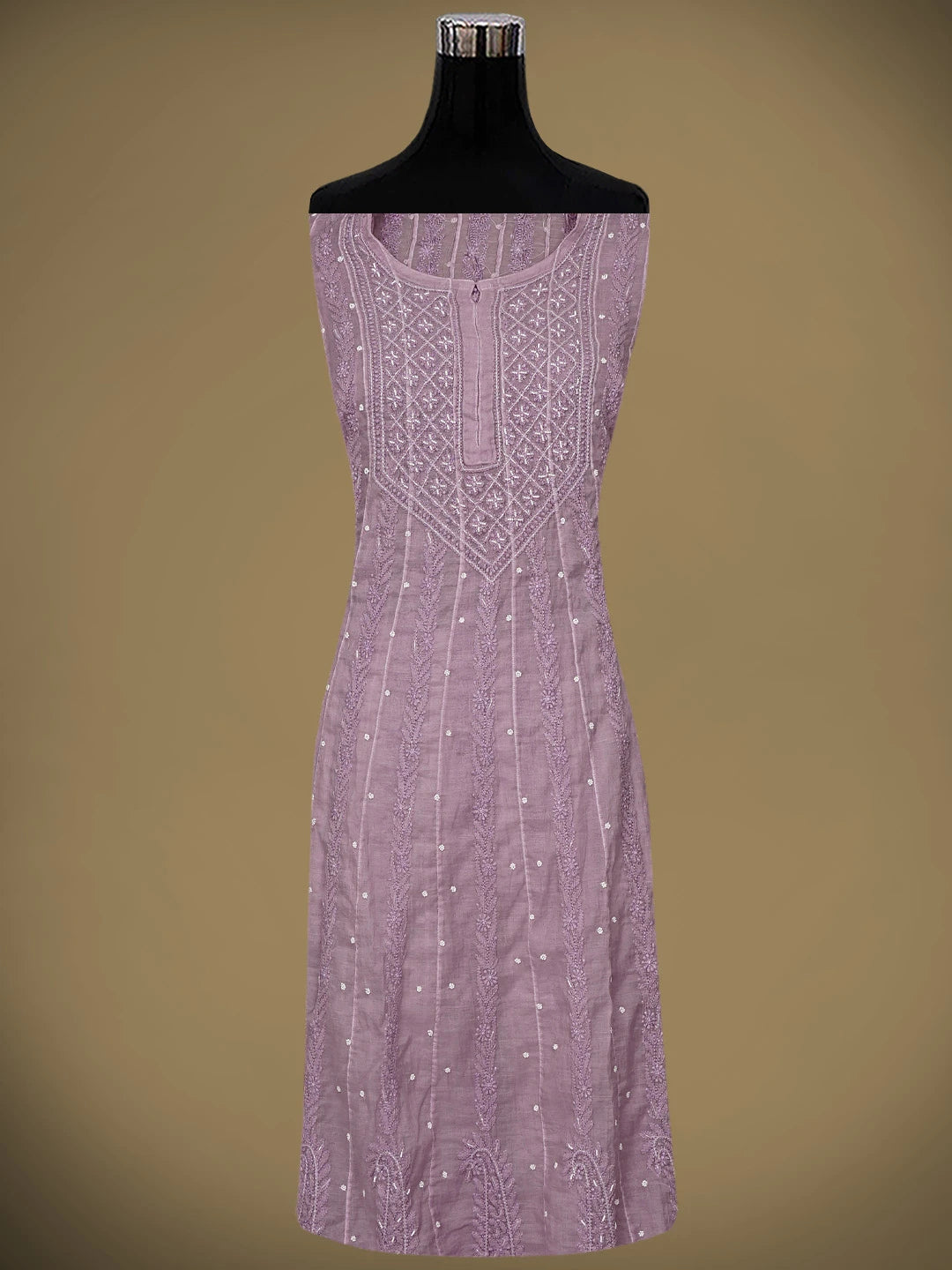 Ada Hand Embroidered Lavender Chanderi Lucknowi Chikankari Semi Stitched Anarkali Kurta Dupatta Set with Pearl Work 01A939603