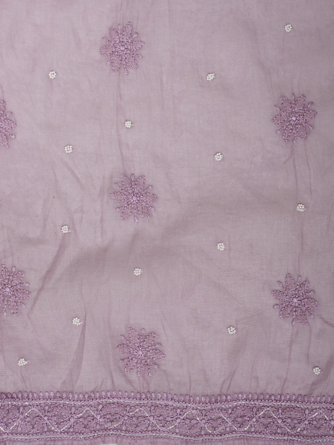 Ada Hand Embroidered Lavender Chanderi Lucknowi Chikankari Semi Stitched Anarkali Kurta Dupatta Set with Pearl Work 01A939603