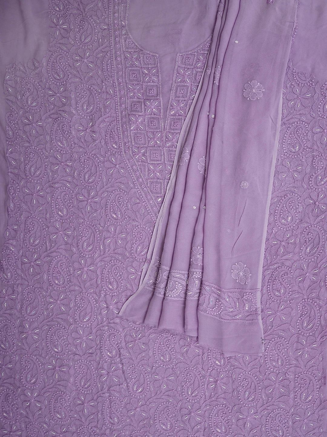 Ada Hand Embroidered Lavender Purple Viscose Georgette Lucknowi Chikankari Unstitched Kurta Dupatta Set With Zari Work 01A933516