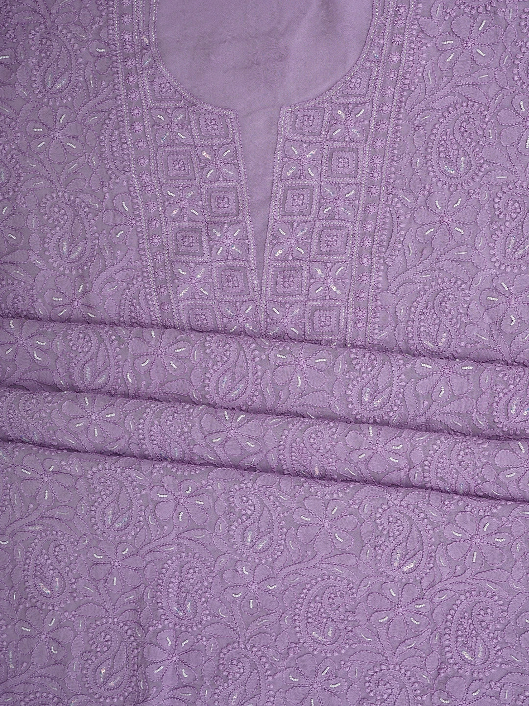 Ada Hand Embroidered Lavender Purple Viscose Georgette Lucknowi Chikankari Unstitched Kurta Dupatta Set With Zari Work 01A933516