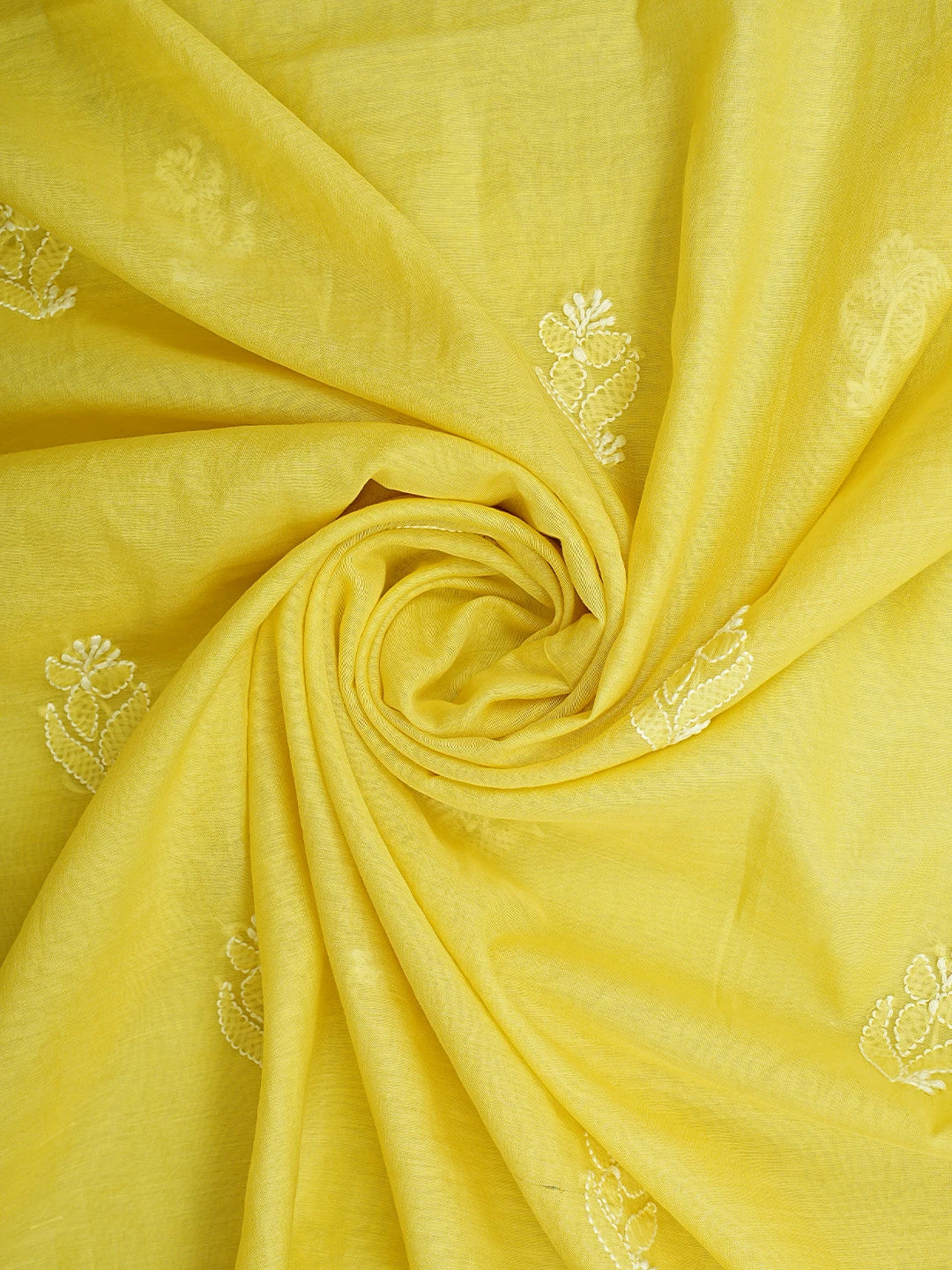 Ada Hand Embroidered Canary Yellow Chanderi Lucknowi Chikankari Unstitched Suit Piece 01A932551