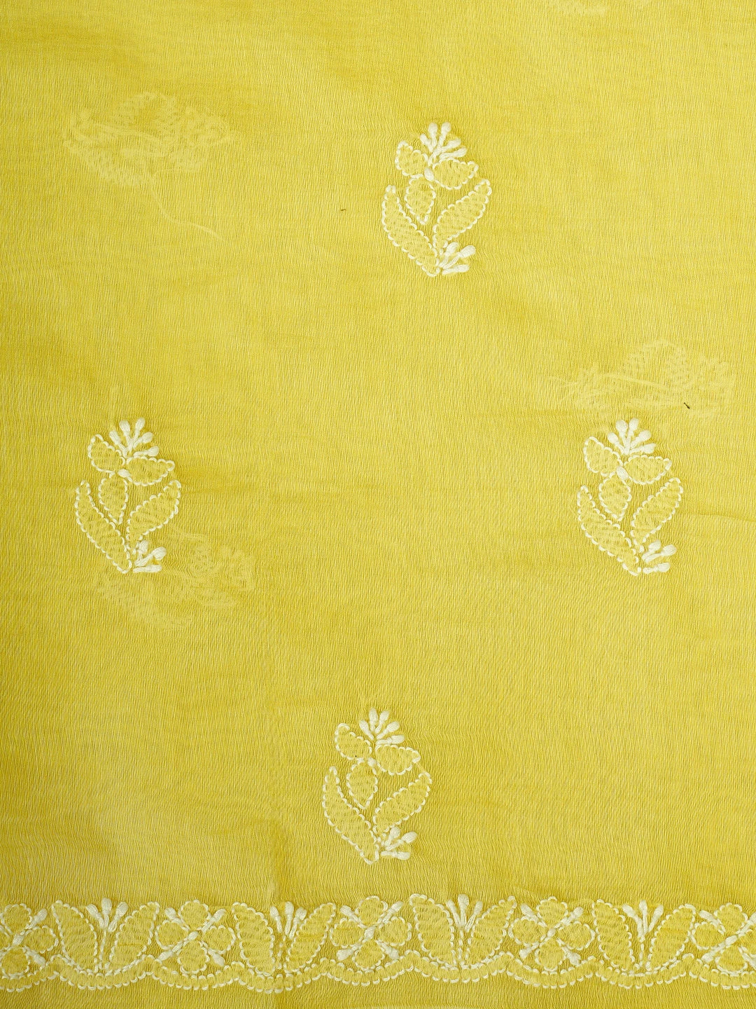 Ada Hand Embroidered Canary Yellow Chanderi Lucknowi Chikankari Unstitched Suit Piece 01A932551