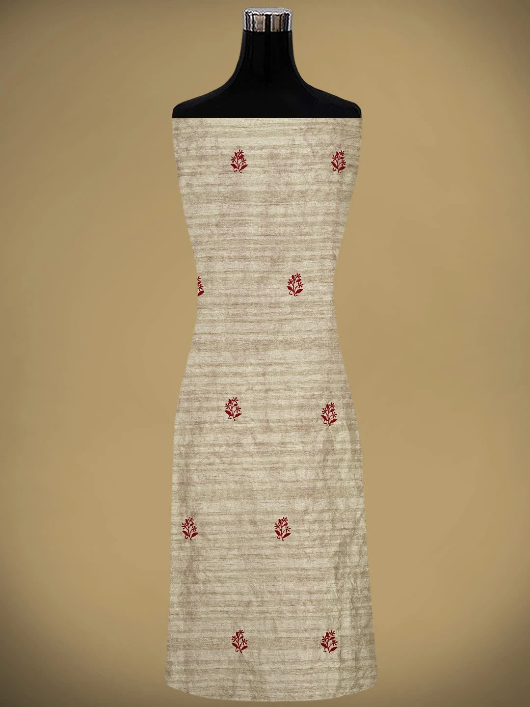 Ada Hand Embroidered Fawn Silk Lucknowi Chikankari Unstitched Kurta Dupatta Set 01A958730