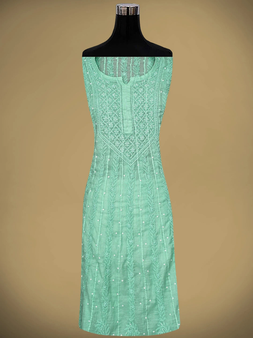 Ada Hand Embroidered Pearl Aqua Green Chanderi Lucknowi Chikankari Semi-Stitched Anarkali Kurta Dupatta Set With Cutdana Work 01A922117