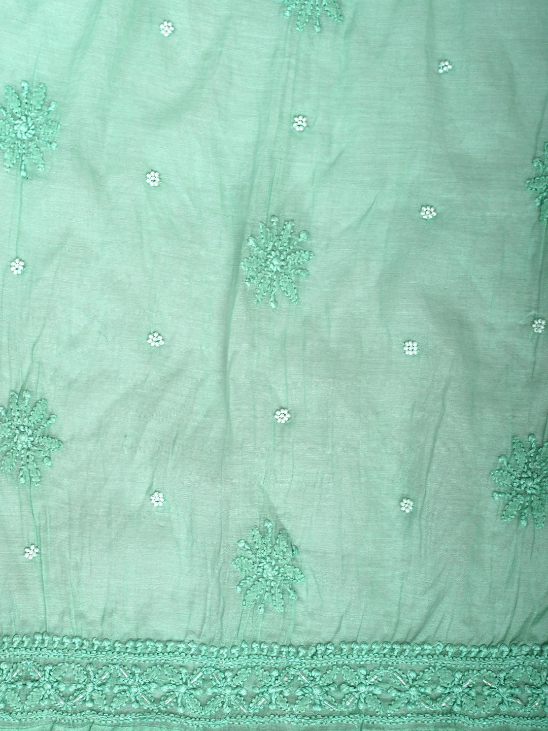 Ada Hand Embroidered Pearl Aqua Green Chanderi Lucknowi Chikankari Semi-Stitched Anarkali Kurta Dupatta Set With Cutdana Work 01A922117