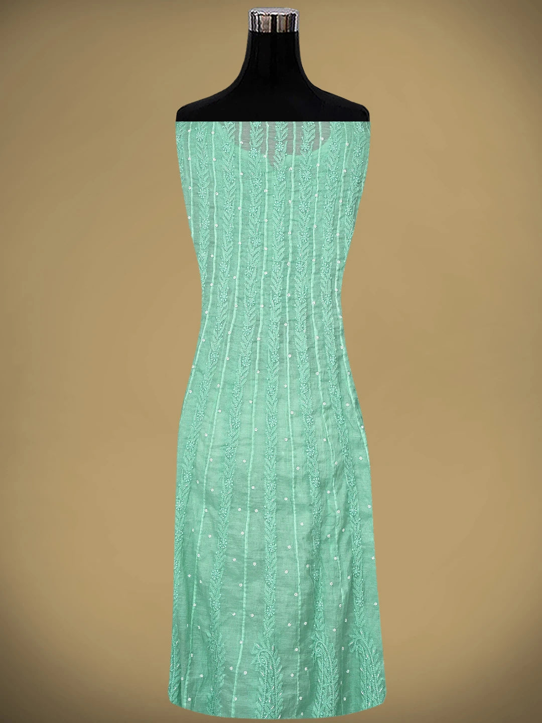 Ada Hand Embroidered Pearl Aqua Green Chanderi Lucknowi Chikankari Semi-Stitched Anarkali Kurta Dupatta Set With Cutdana Work 01A922117