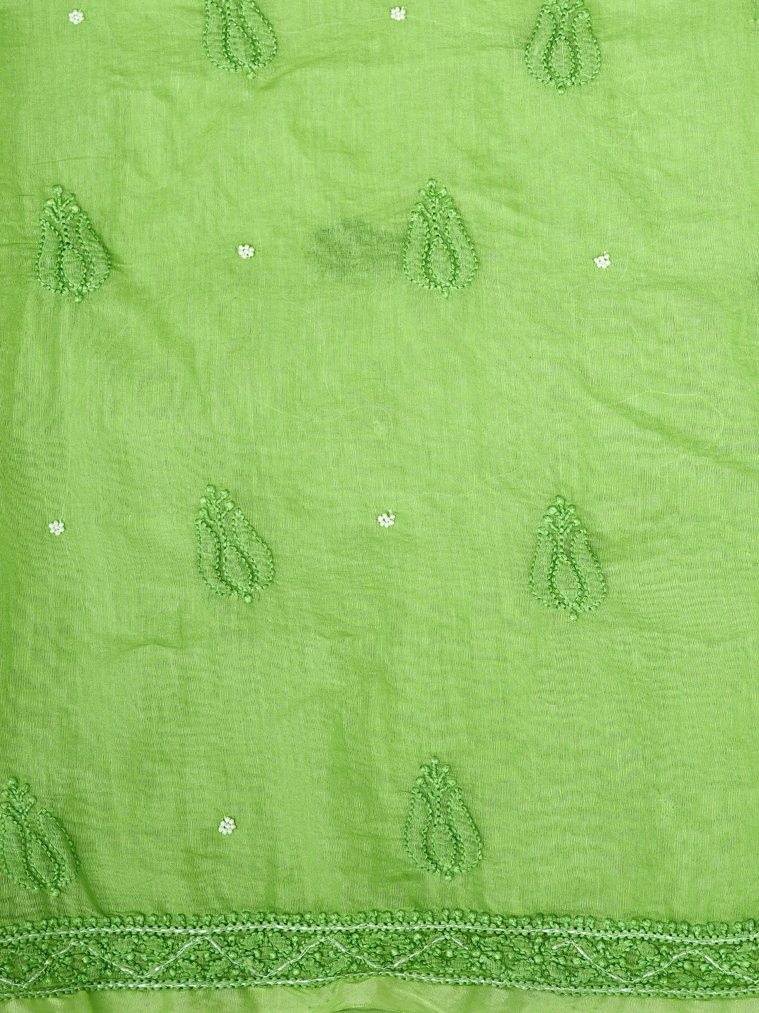 Ada Hand Embroidered Moss Green Chanderi Lucknowi Chikankari Unstitched Kurta Dupatta Set with Cutdana Work 01A939759