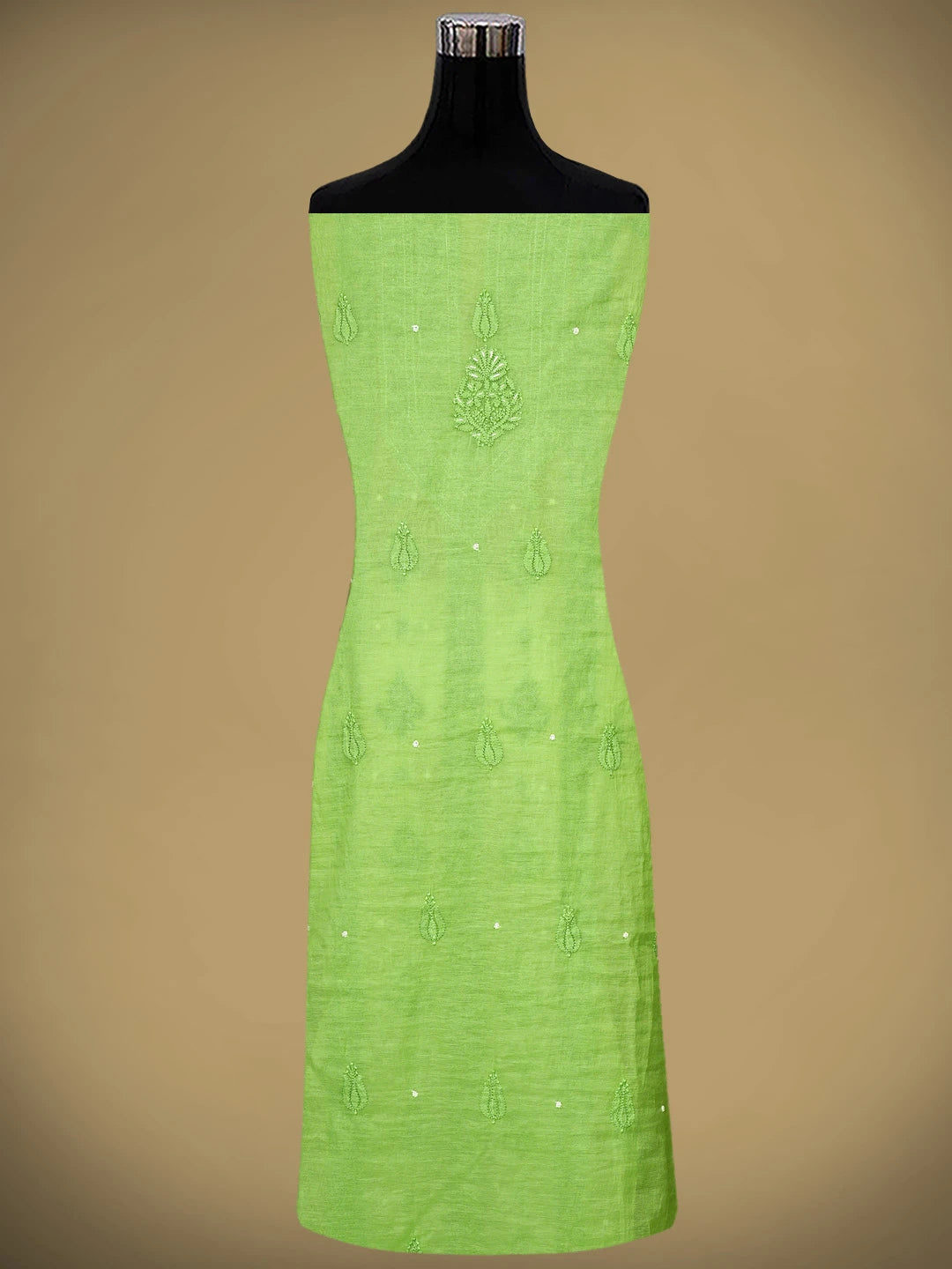 Ada Hand Embroidered Moss Green Chanderi Lucknowi Chikankari Unstitched Kurta Dupatta Set with Cutdana Work 01A939759