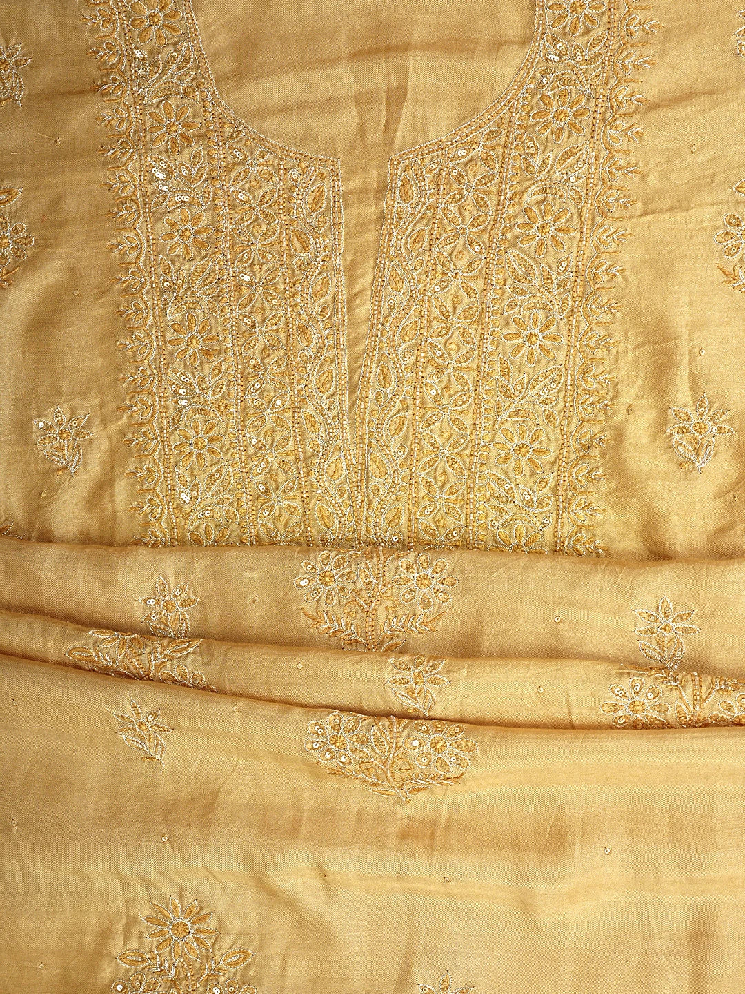 Ada Hand Embroidered Sunlit Clay Brown Muslin Lucknowi Chikankari Unstitched Suit Piece with Zari Work 01A796111