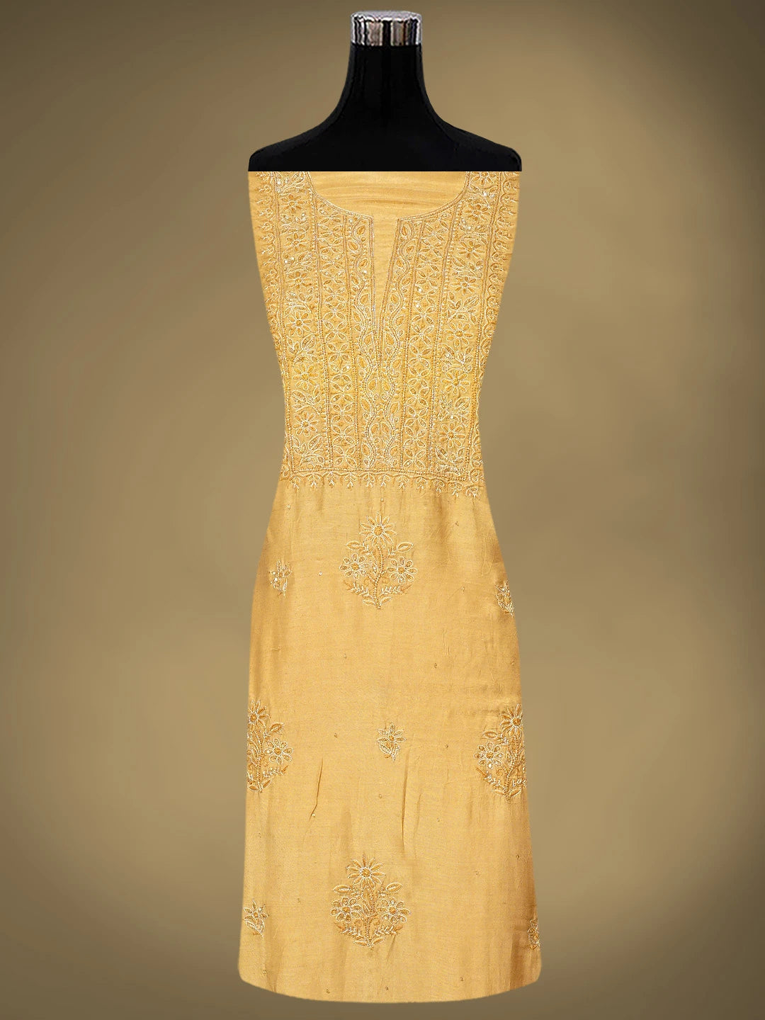 Ada Hand Embroidered Sunlit Clay Brown Muslin Lucknowi Chikankari Unstitched Suit Piece with Zari Work 01A796111
