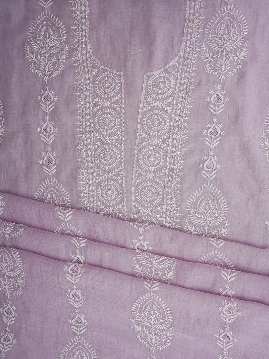 Ada Hand Embroidered Lilac Purple Chanderi Lucknowi Chikankari Unstitched Kurta Dupatta Set 01A903830