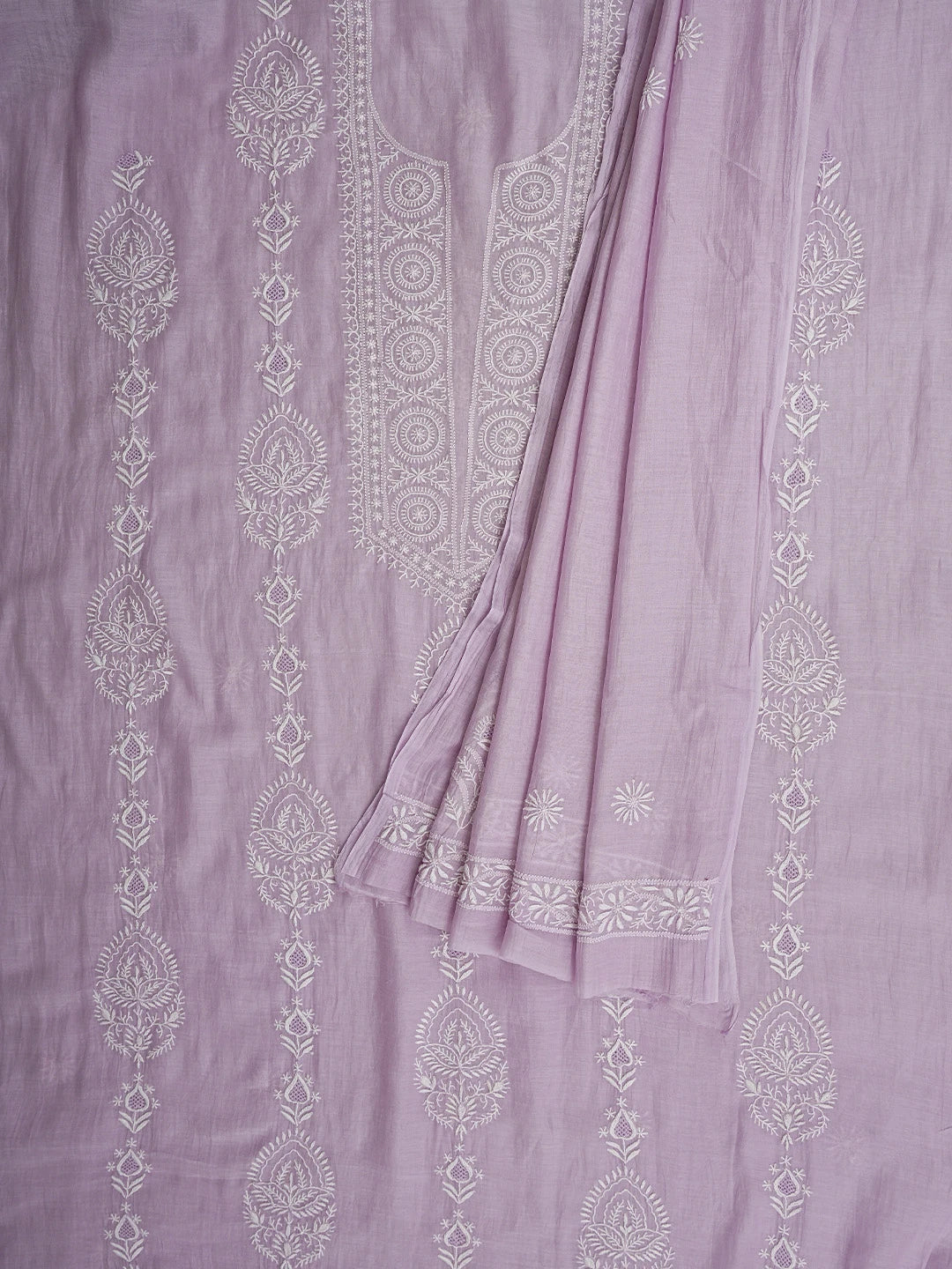 Ada Hand Embroidered Lilac Purple Chanderi Lucknowi Chikankari Unstitched Kurta Dupatta Set 01A903830