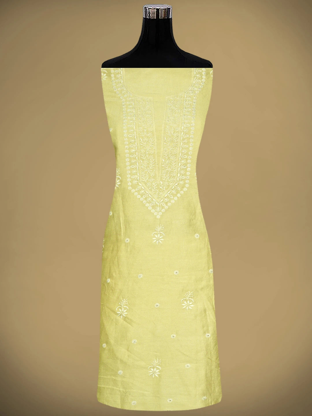 Ada Hand Embroidered Lemon Chanderi Lucknowi Chikankari Unstitched Suit Piece 01A791864