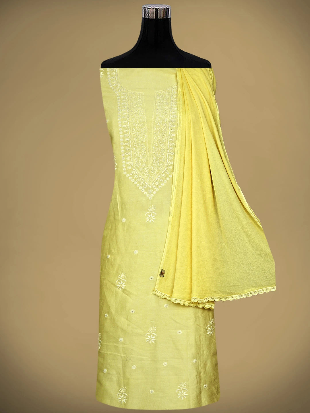 Ada Hand Embroidered Lemon Chanderi Lucknowi Chikankari Unstitched Suit Piece 01A791864