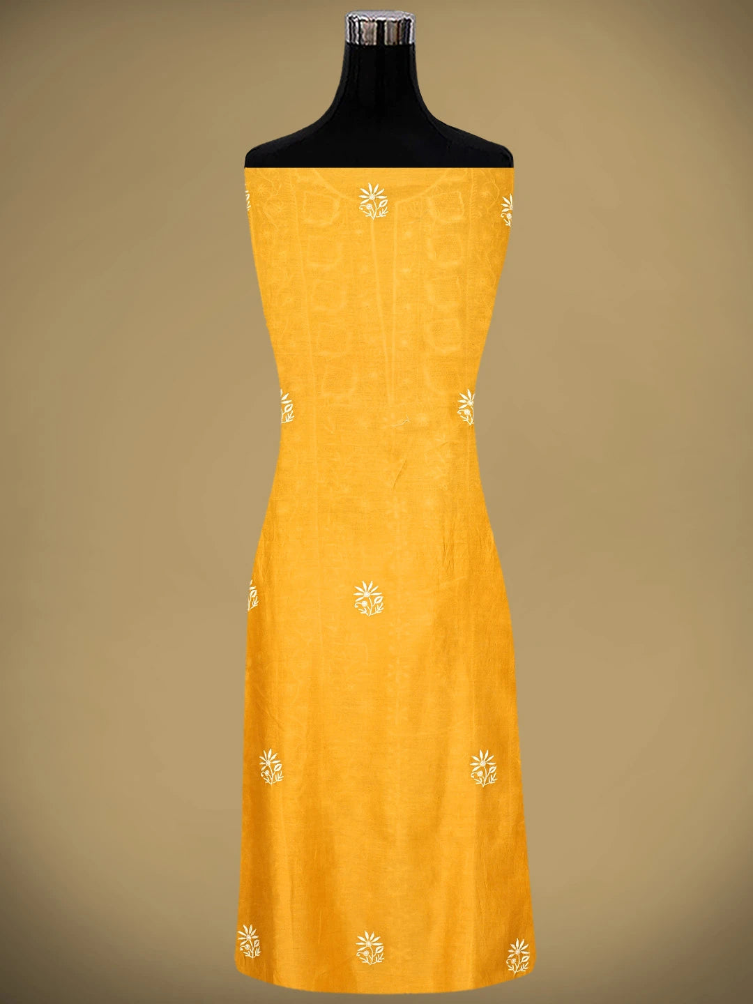 Ada Hand Embroidered Yellow Chanderi Lucknowi Chikankari Unstitched Kurta Dupatta Set 01A939443