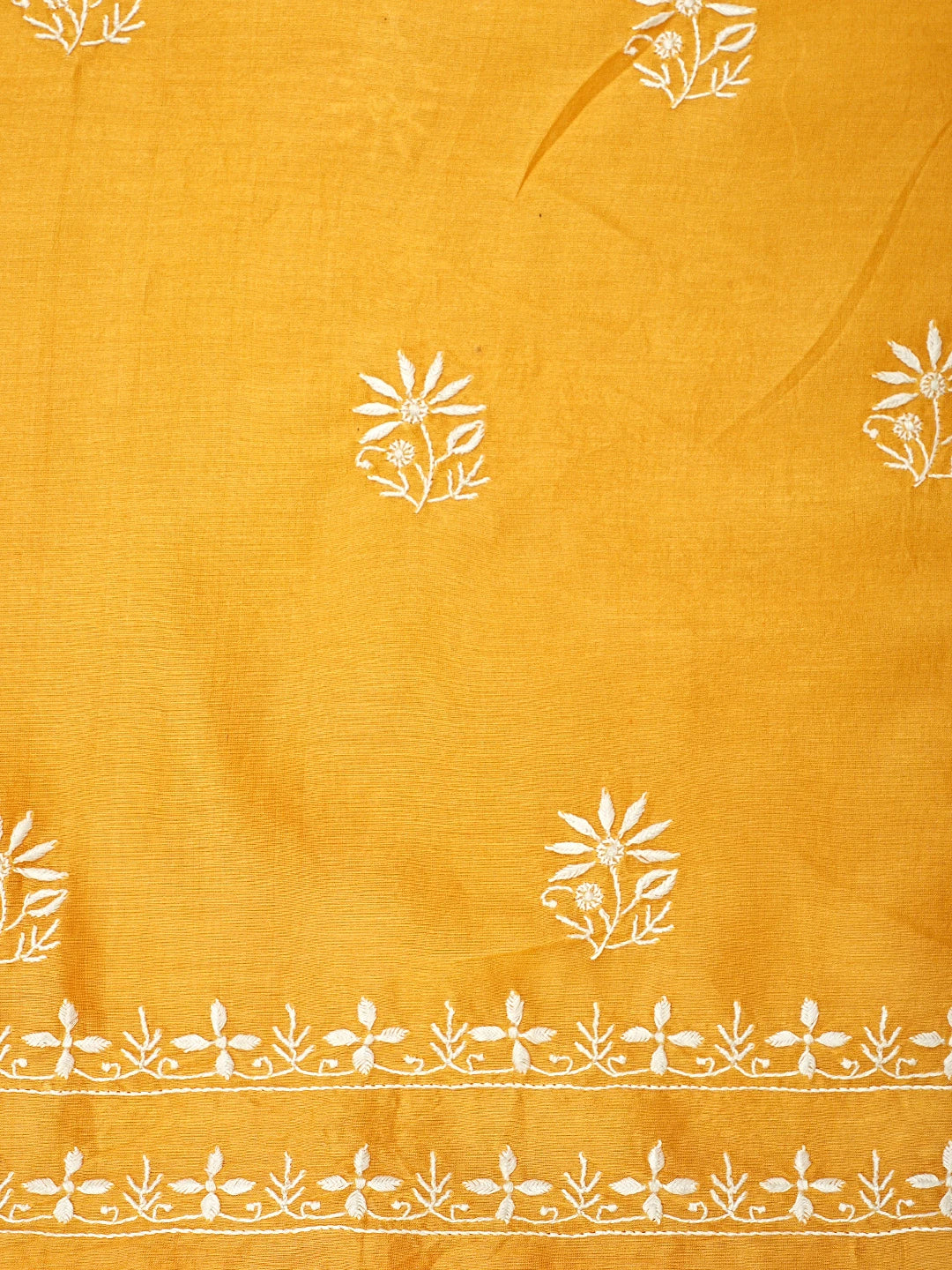 Ada Hand Embroidered Yellow Chanderi Lucknowi Chikankari Unstitched Kurta Dupatta Set 01A939443